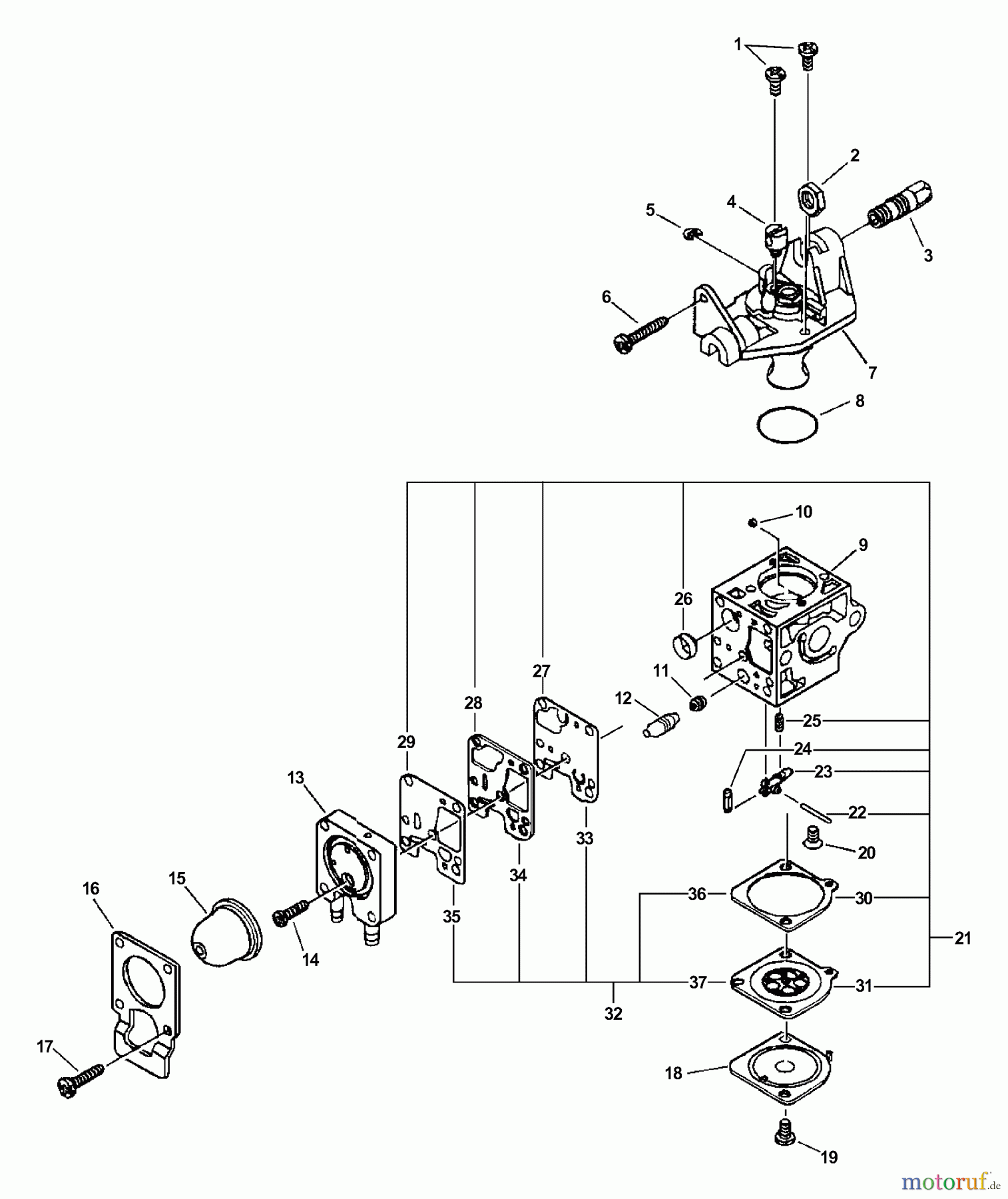 Echo Kantenschneider PE-231 - Echo Edger, S/N: 02001001 - 02999999 Carburetor -- RB-K63