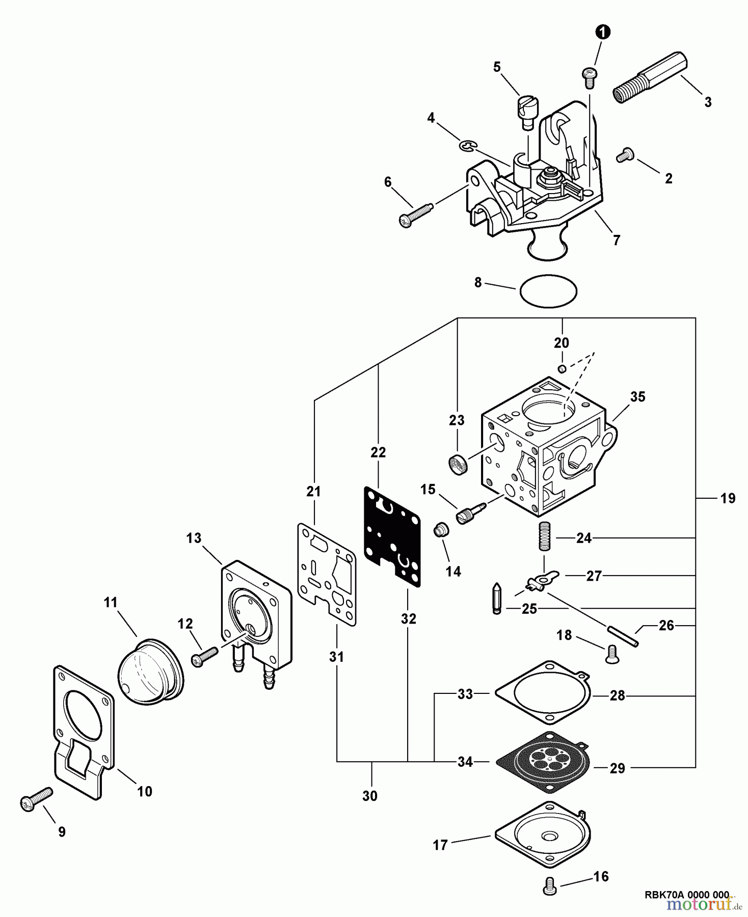 Echo Trimmer, Faden / Bürste GT-200R - Echo String Trimmer, S/N: 05001001 - 05999999 Carburetor -- RB-K70A S/N: 05147268 - 05999999