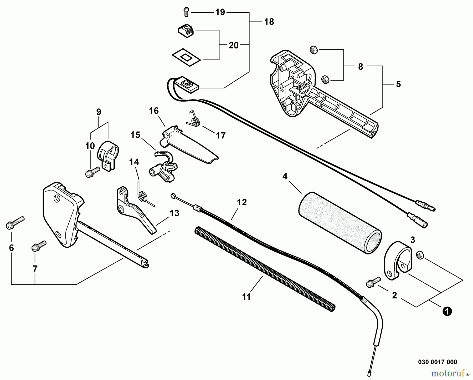 Echo Trimmer, Faden / Bürste SRM-230S - Echo String Trimmer, S/N:07001001 - 07999999 Control Handle, Control Cable Assembly