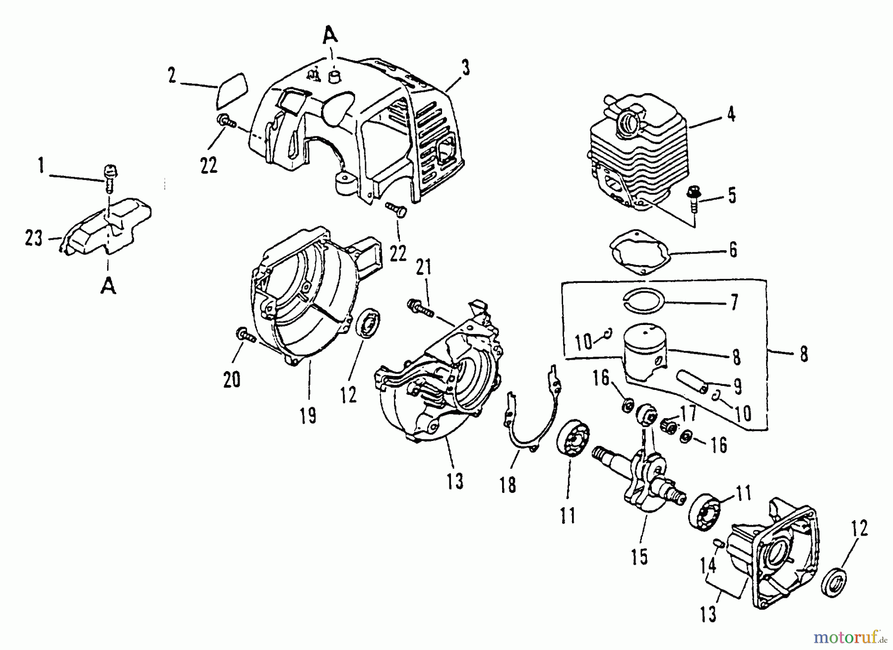Echo Kantenschneider PE-2400 - Echo Edger, S/N: 001001 - 008000 Engine, Crankcase, Fan Housing, Cover