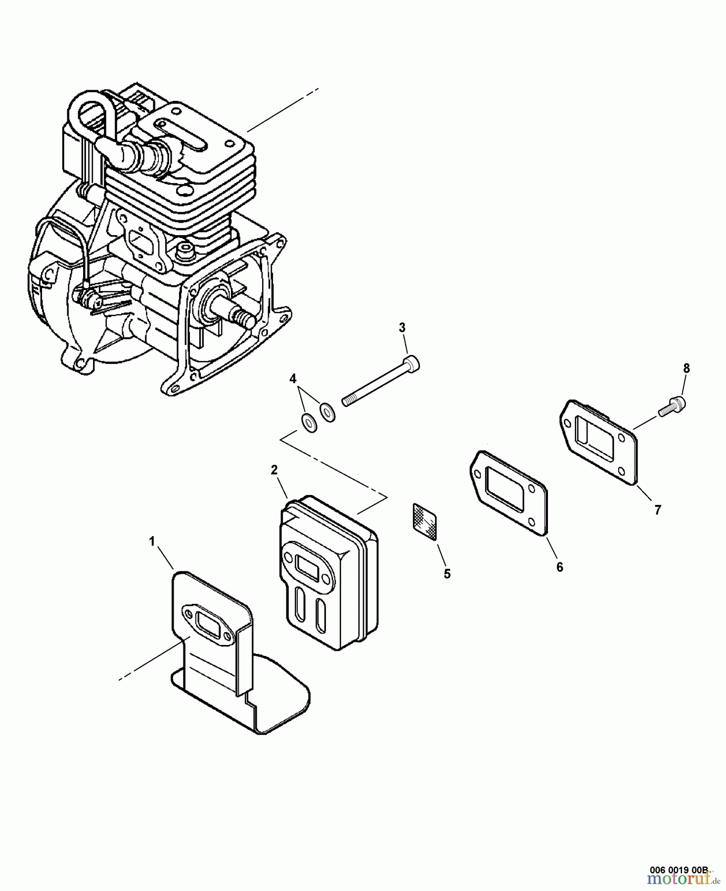 Echo Trimmer, Faden / Bürste PAS-260 - Echo Power Unit, S/N: 04001001 - 04999999 Exhaust
