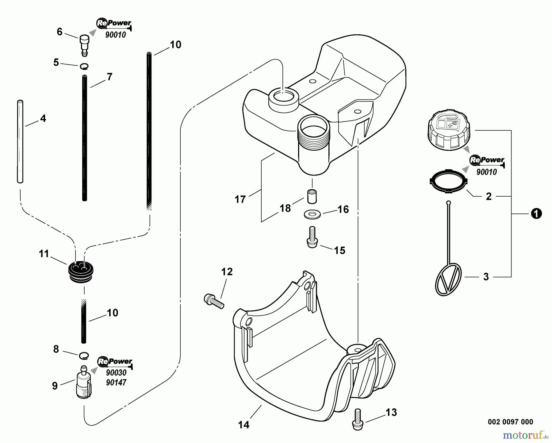 Echo Trimmer, Faden / Bürste SRM-261 - Echo String Trimmer, S/N:02001001 - 02999999 Fuel System