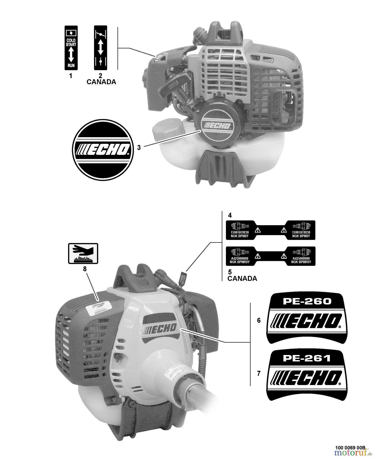 Echo Kantenschneider PE-260 - Echo Edger, S/N: 05001001 - 05999999 Labels