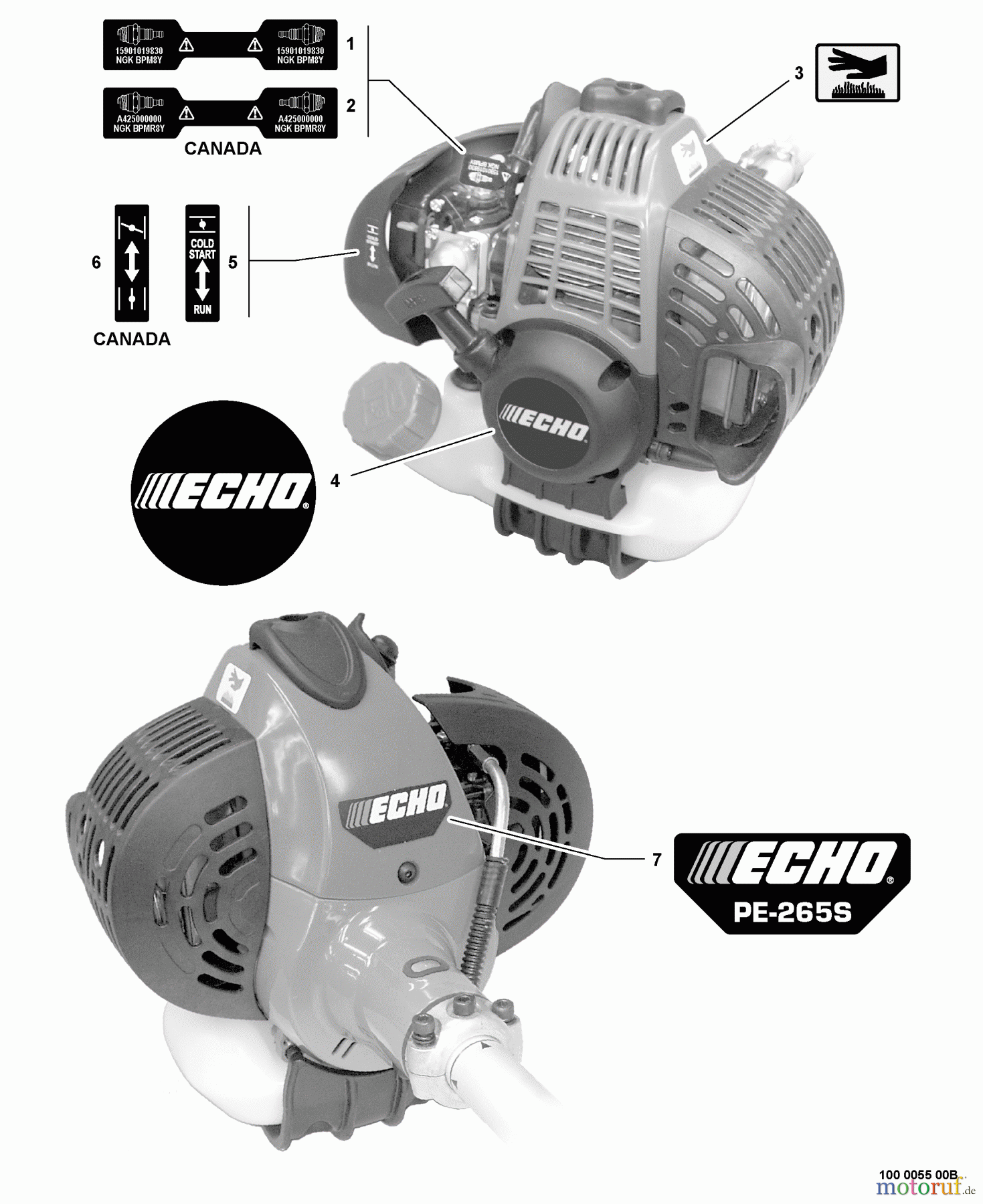 Echo Kantenschneider PE-265S - Echo Edger, S/N: S71311001001 - S71311999999 Labels