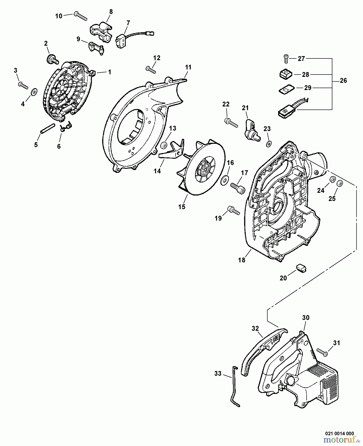  Echo Bläser / Sauger / Häcksler / Mulchgeräte	 ES-210 - Echo Shredder/Vacuum, S/N: P07113001001 - P07113999999 Fan Case, Engine Cover, Throttle Control  S/N: P07113001001 - P07113001670