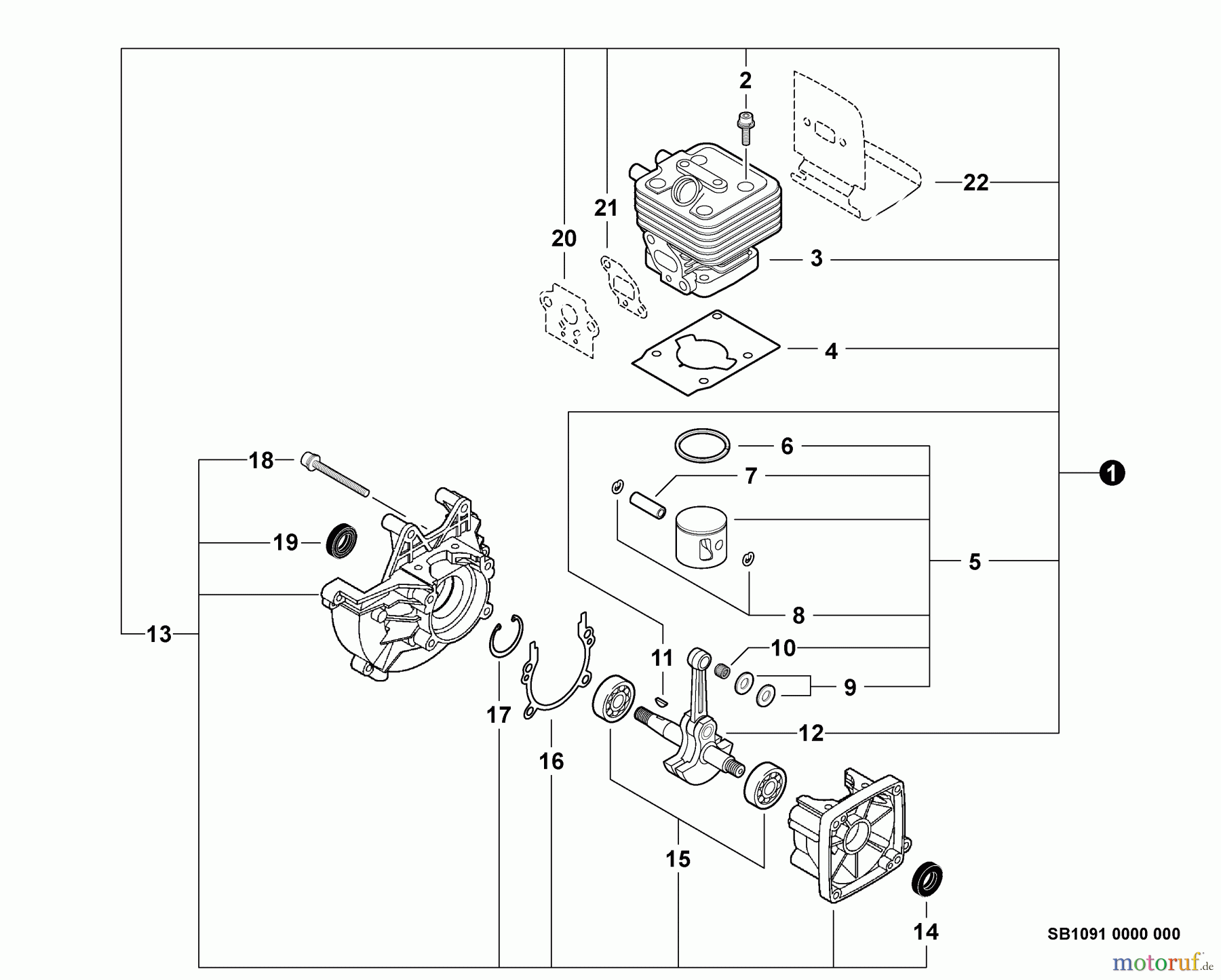 Echo Trimmer, Faden / Bürste SRM-280T - Echo String Trimmer, S/N:S81713001001 - S81713999999 Engine, Short Block -- SB1091