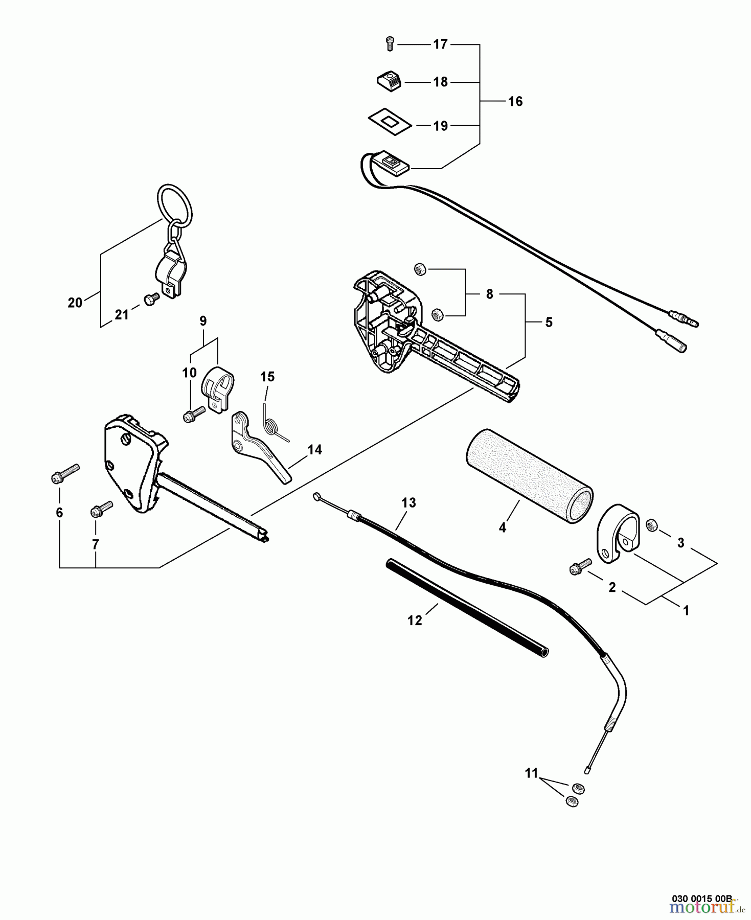  Echo Kantenschneider PE-310 - Echo Edger, S/N: 03001001 - 03999999 Control Handle, Throttle Cable, Ignition Switch