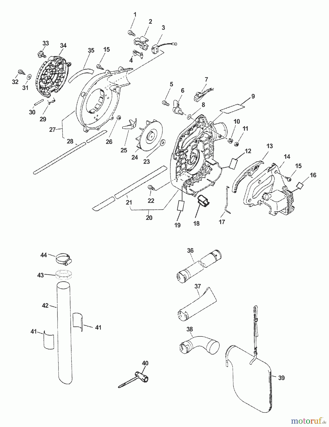  Echo Bläser / Sauger / Häcksler / Mulchgeräte	 ES-2100 - Echo Shredder/Vacuum (Type 1E) Fan, Fan Cases, Engine Cover, Tubes, Tool