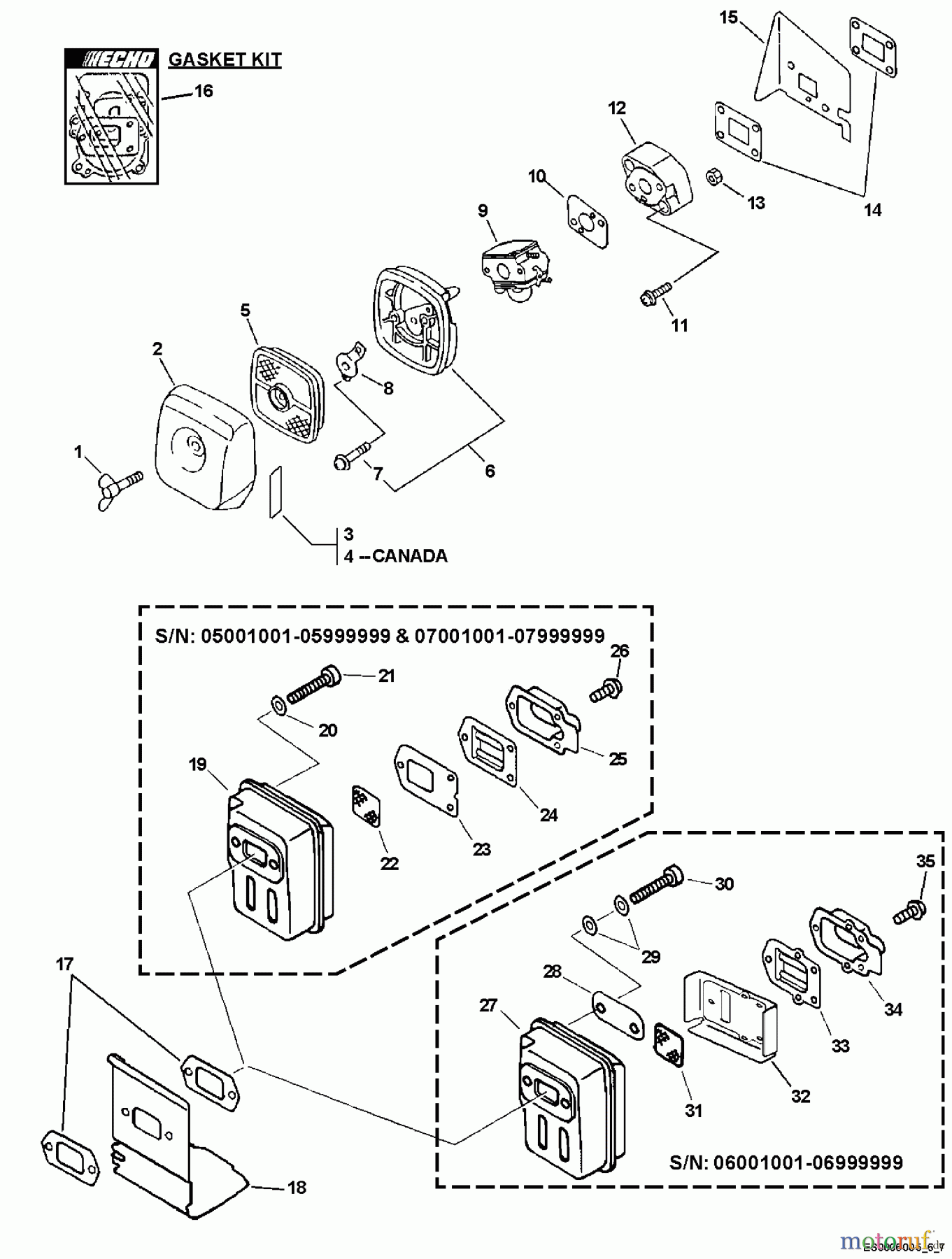 Echo Bläser / Sauger / Häcksler / Mulchgeräte ES-210 - Echo Shredder/Vacuum, S/N: 05001001 - 05999999 Intake, Exhaust