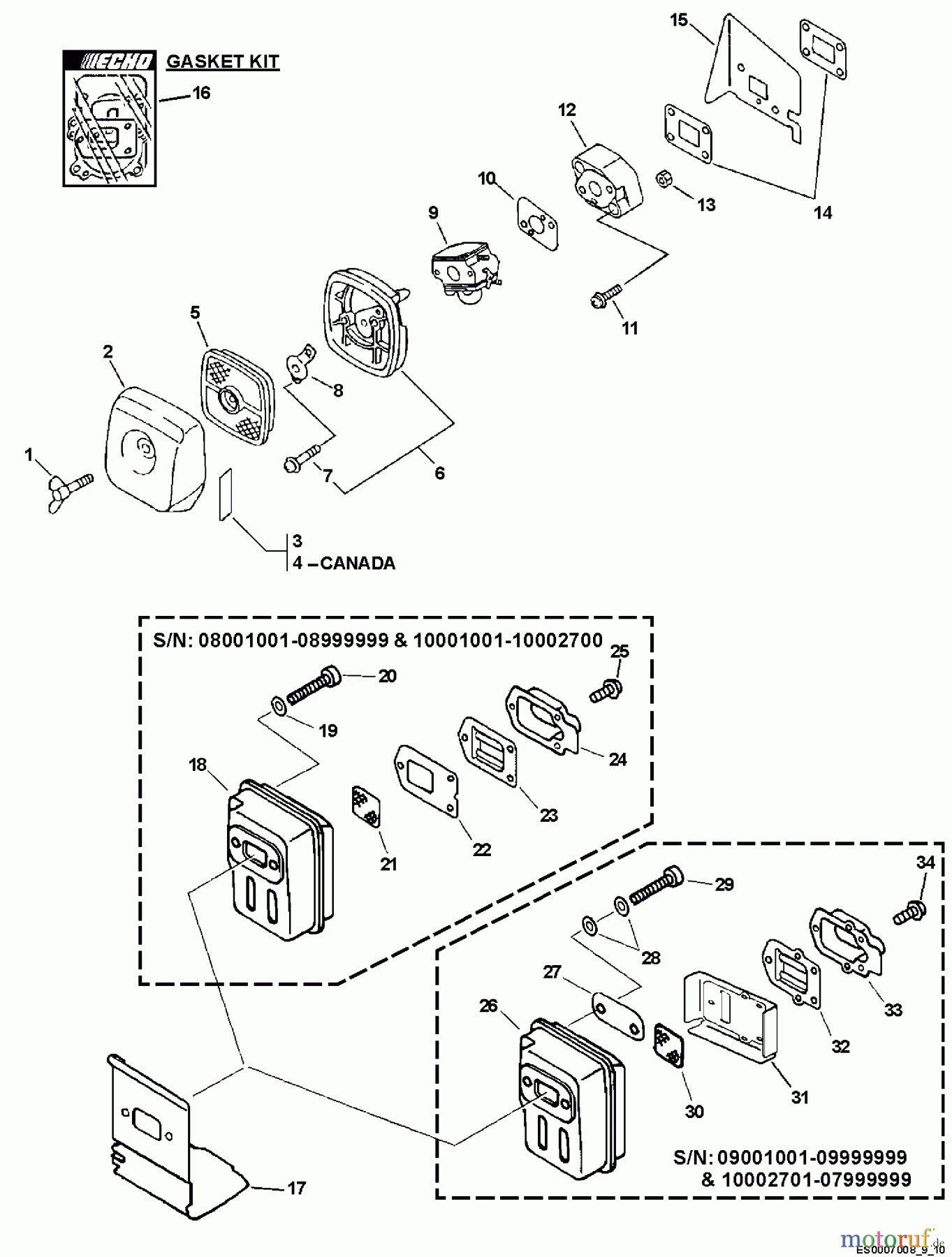  Echo Bläser / Sauger / Häcksler / Mulchgeräte	 ES-211 - Echo Shredder/Vacuum, S/N: 09001001 - 09999999 Intake, Exhaust