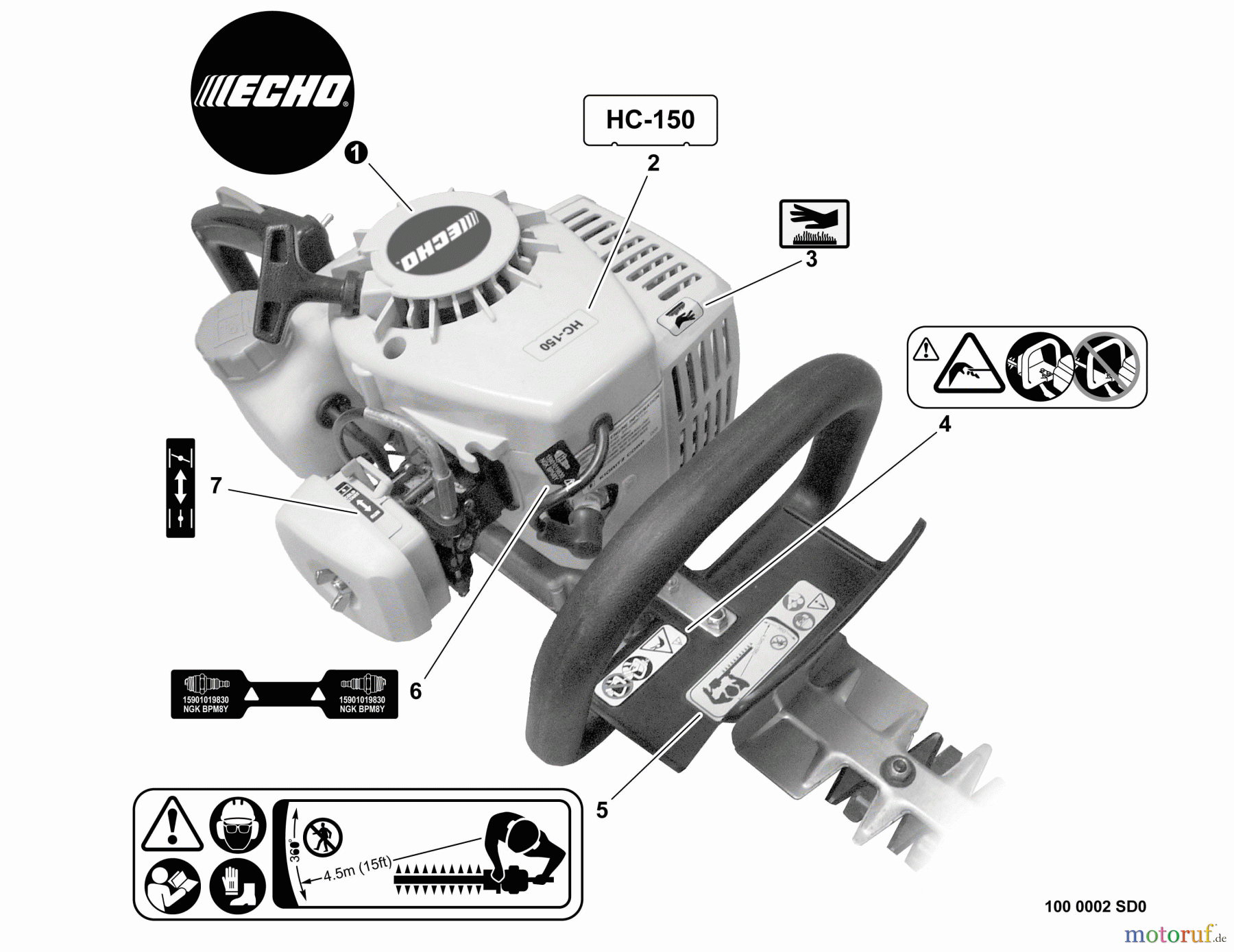 Echo Trimmer, Faden / Bürste GT-201 - Echo String Trimmer, S/N:02001001 - 02999999 Model Labels
