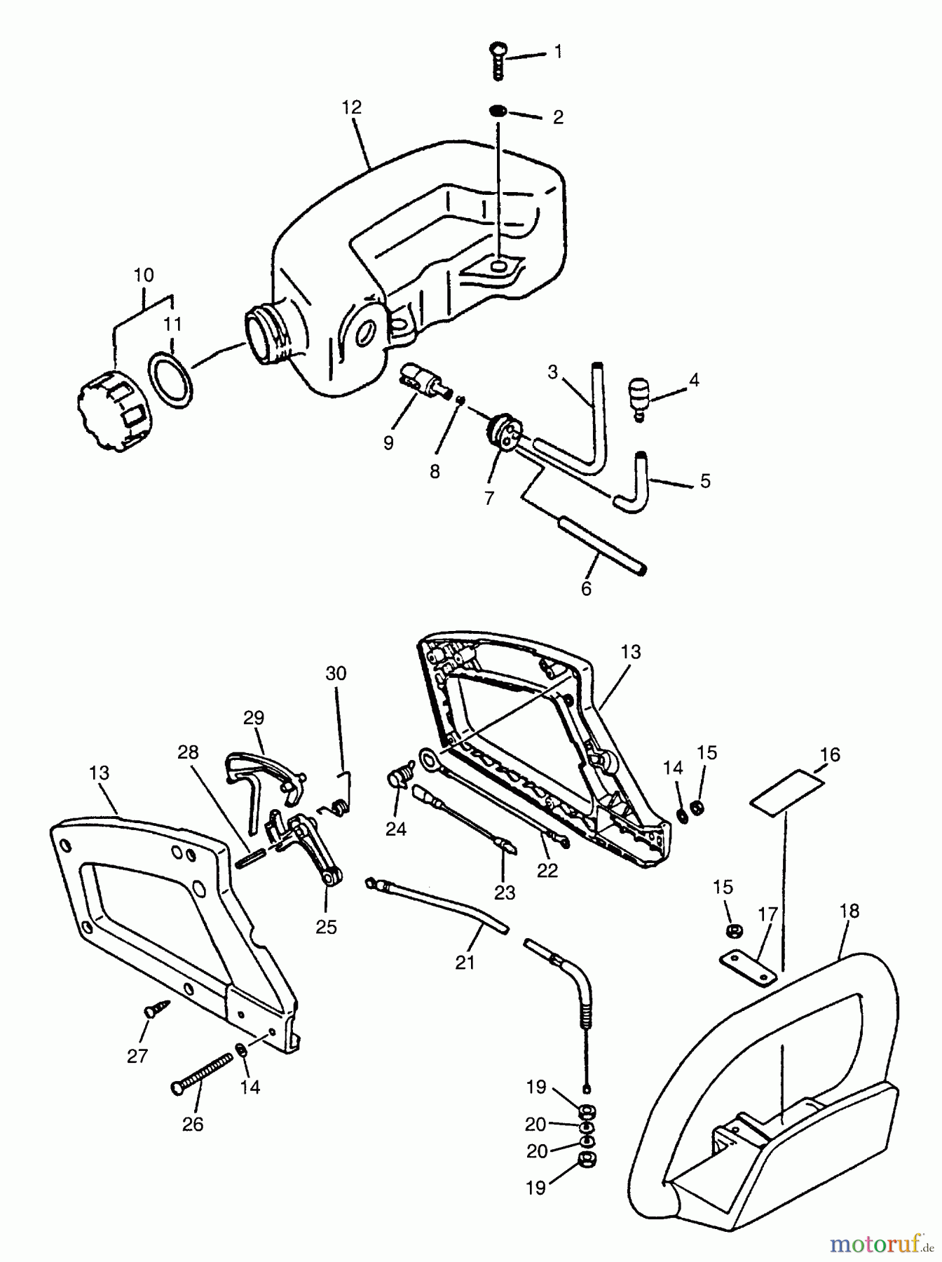 Echo Heckenscheren HC-1500 - Echo Hedge Trimmer (Type 1E) Fuel System, Handles, Ignition Switch, Throttle