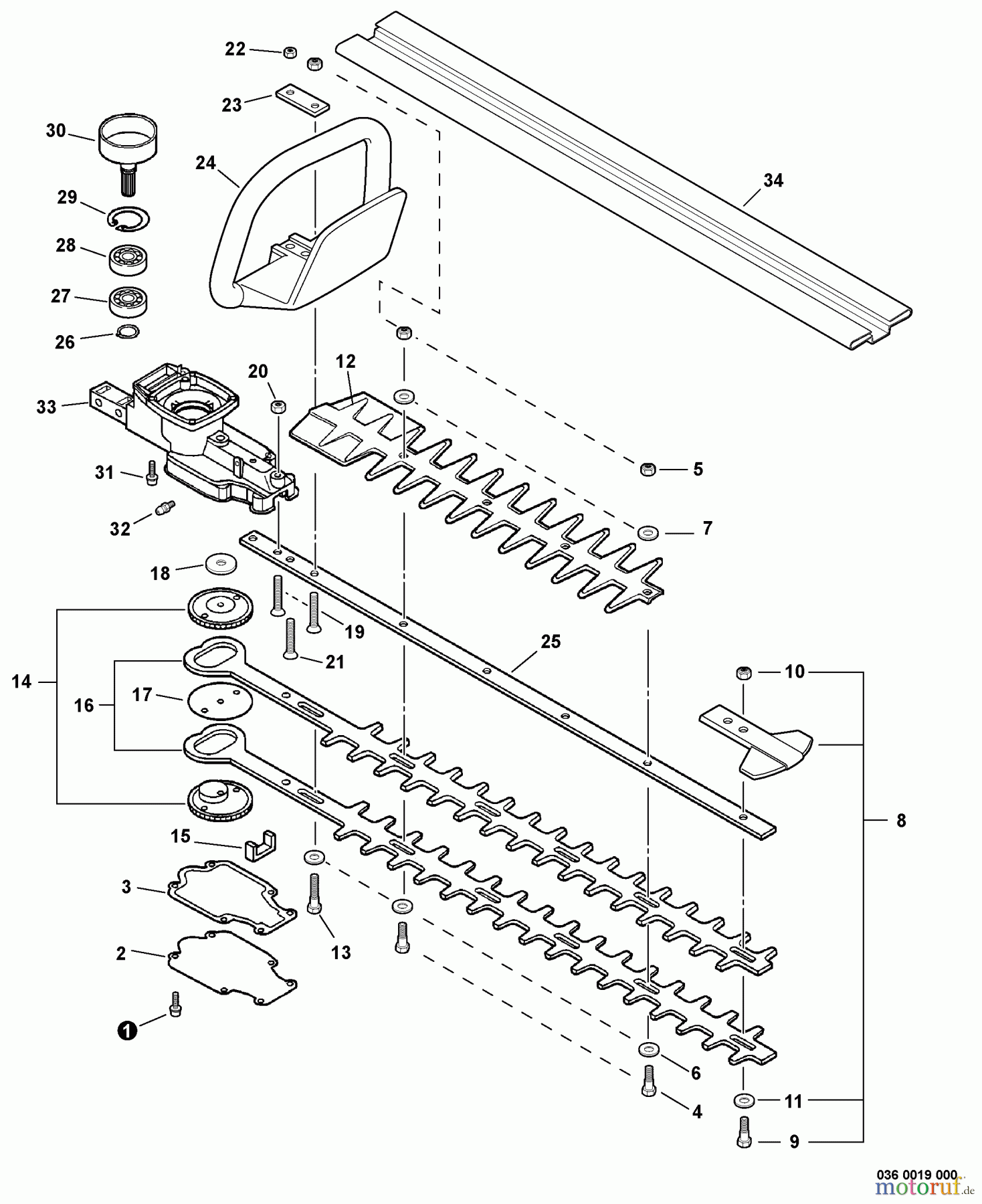 Echo Heckenscheren HC-150i - Echo Hedge Trimmer, S/N: S76312001001 - S76312999999 Blades, Front Handle, Gear Case