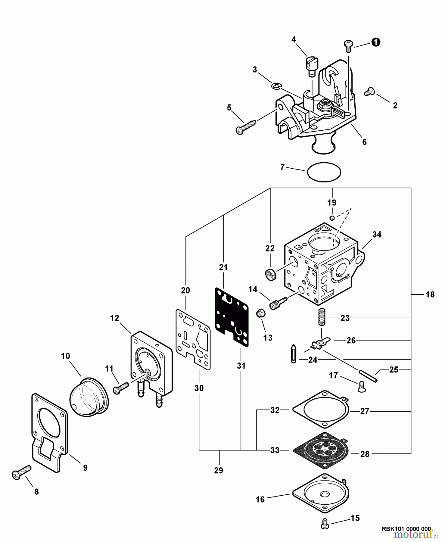 Echo Heckenscheren HC-150 - Echo Hedge Trimmer, S/N: S69811001001 - S69811999999 Carburetor -- RB-K101 S/N: S69811022733 - S69811999999