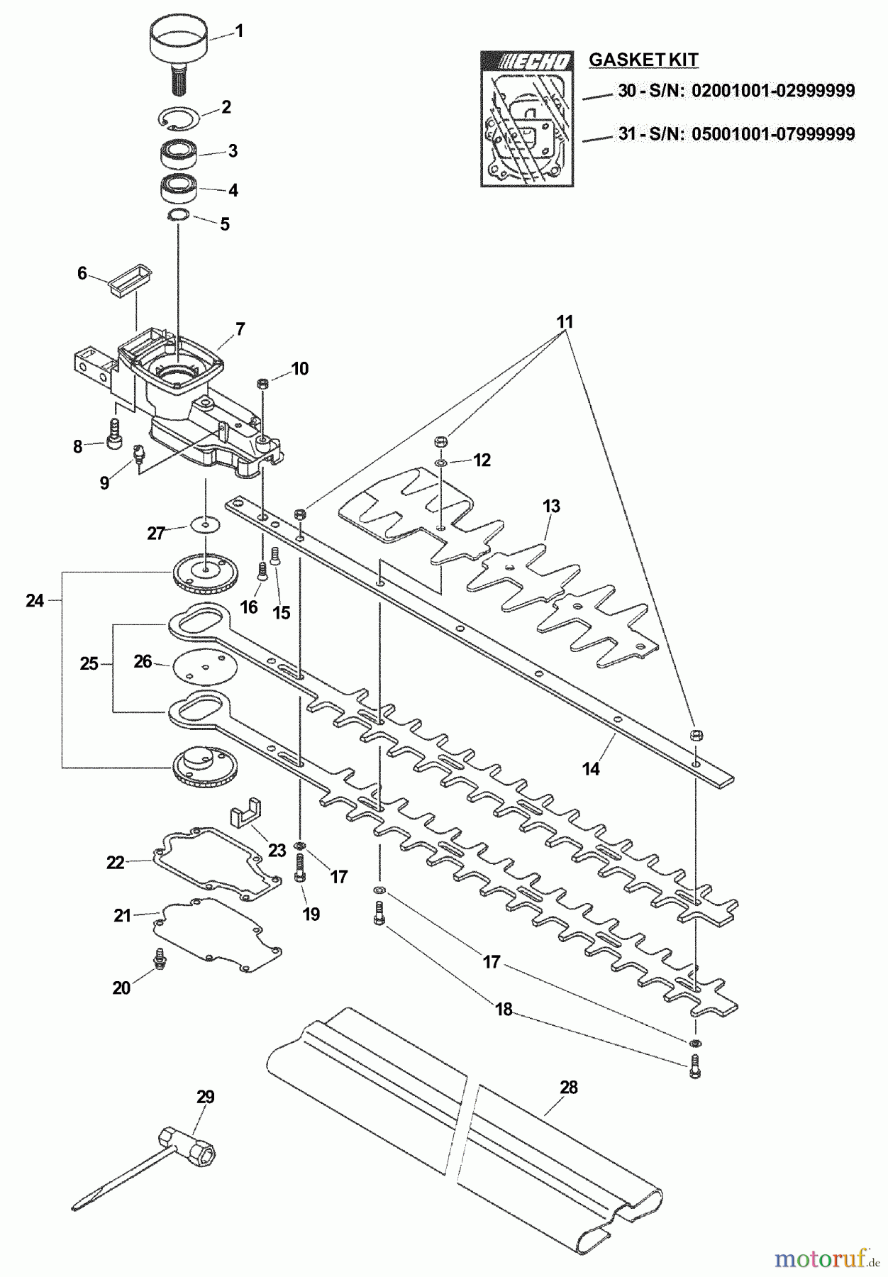 Echo Heckenscheren HC-151i - Echo Hedge Trimmer, S/N: 06001001 - 06999999 Cutters, Gear Case, Tools
