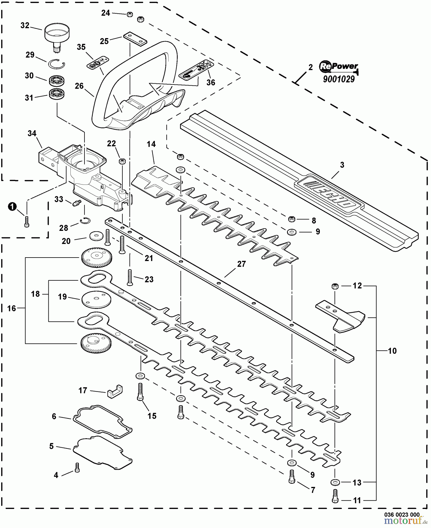 Echo Heckenscheren HC-152 - Echo Hedge Trimmers, S/N: S94111001001 - S94111999999 Blades, Front Handle, Gear Case