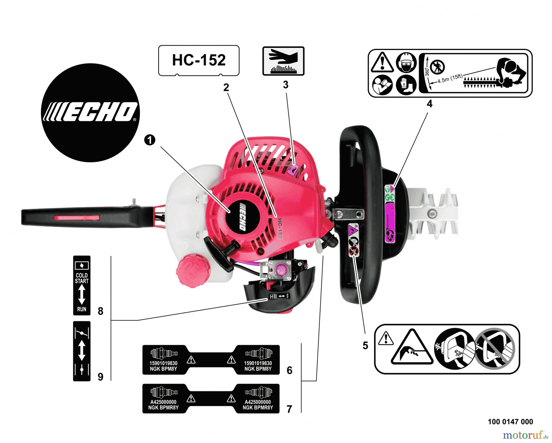  Echo Heckenscheren HC-152 - Echo Hedge Trimmers, S/N: S94213001001 - S94213999999 Labels