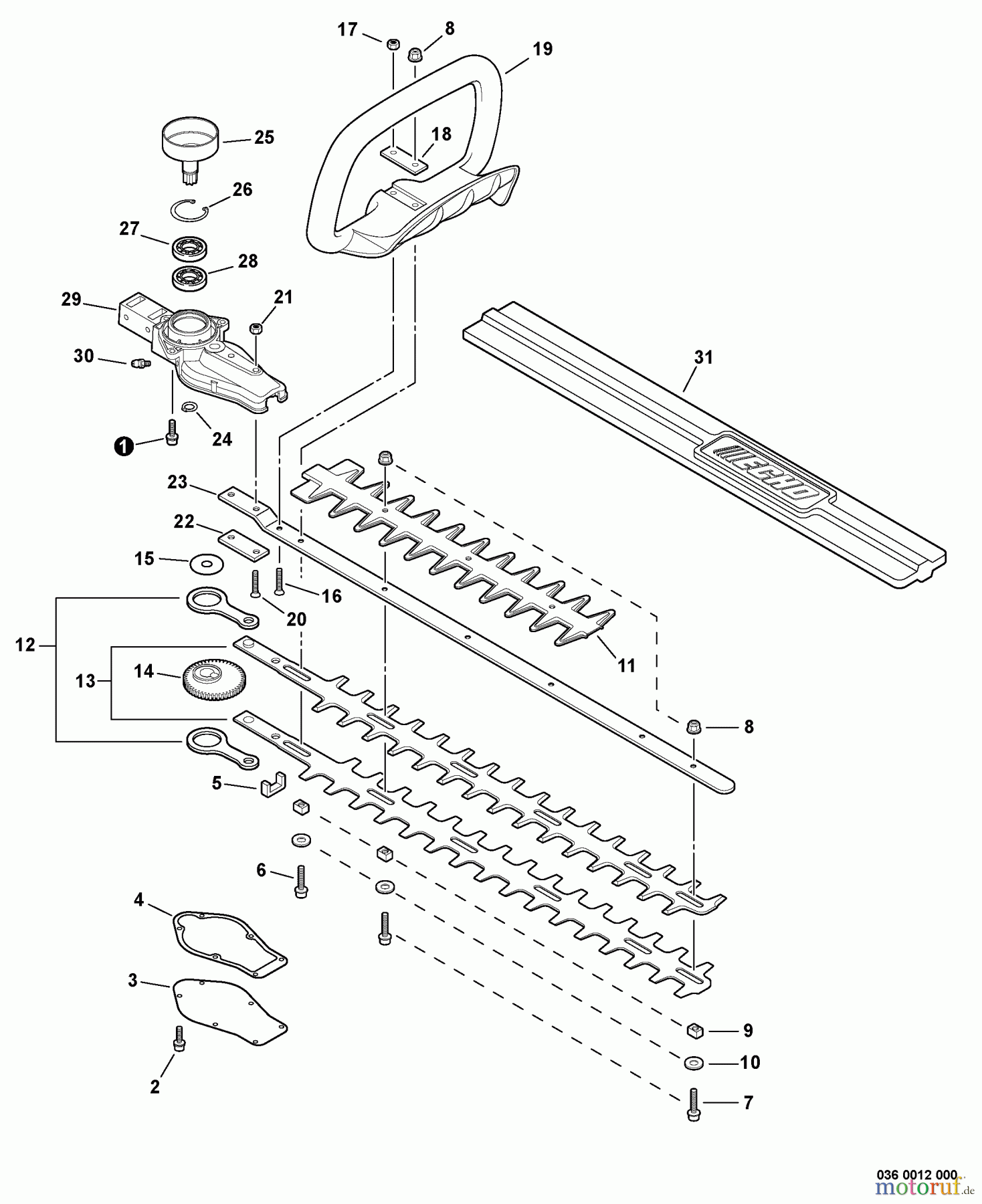 Echo Heckenscheren HC-155 - Echo Hedge Trimmer, S/N: S83713001001 - S83713999999 Front Handle, Gear Case, Blades - 20
