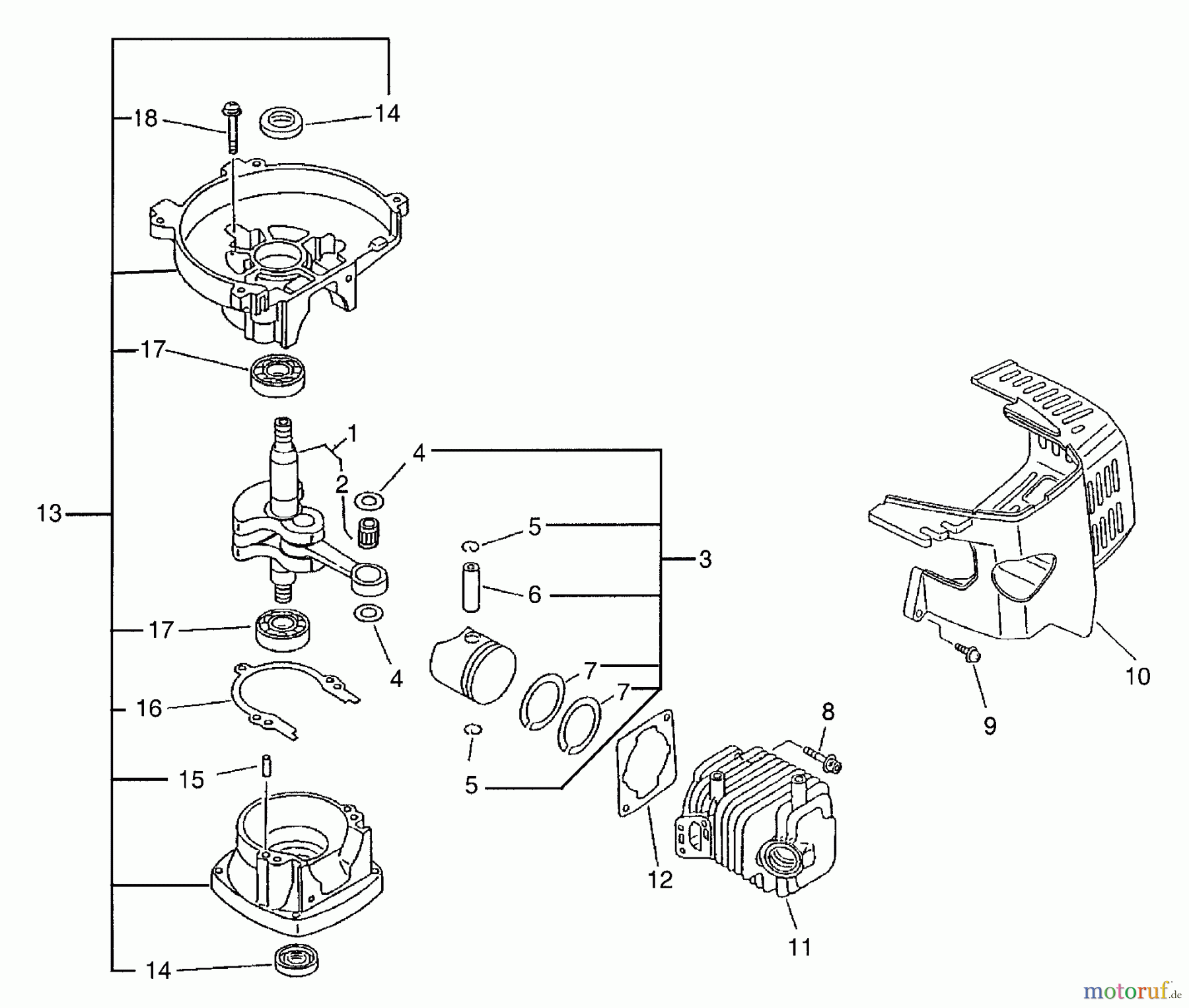Echo Heckenscheren HC-1600 - Echo Hedge Trimmer (Type 1E) Engine, Crank Case, Cylinder Cover