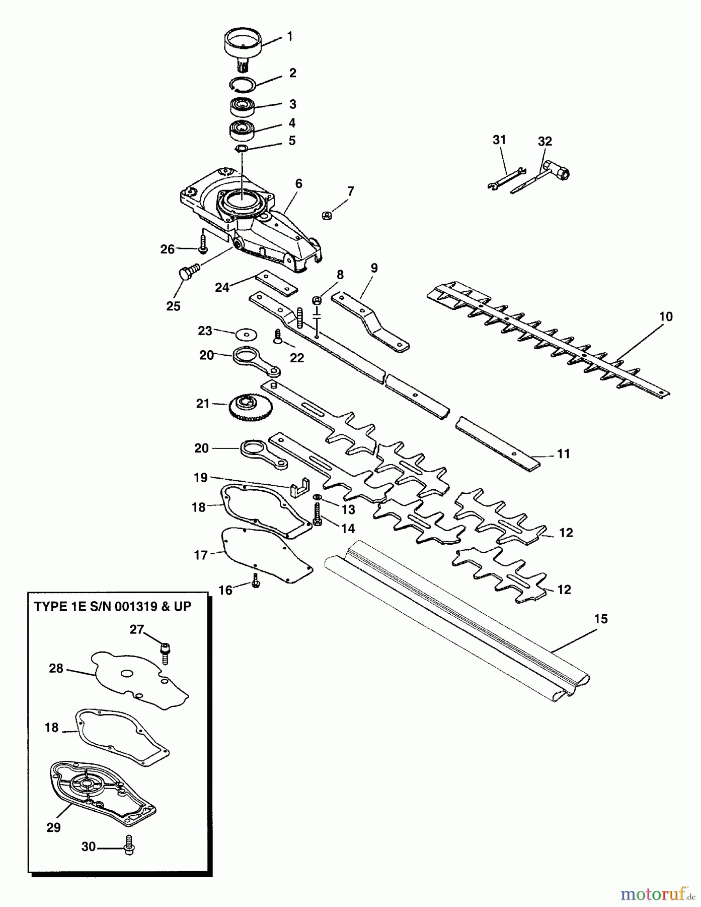  Echo Heckenscheren HC-1600 - Echo Hedge Trimmer (Type 1E) Gearcase, Blades, Clutch Drum