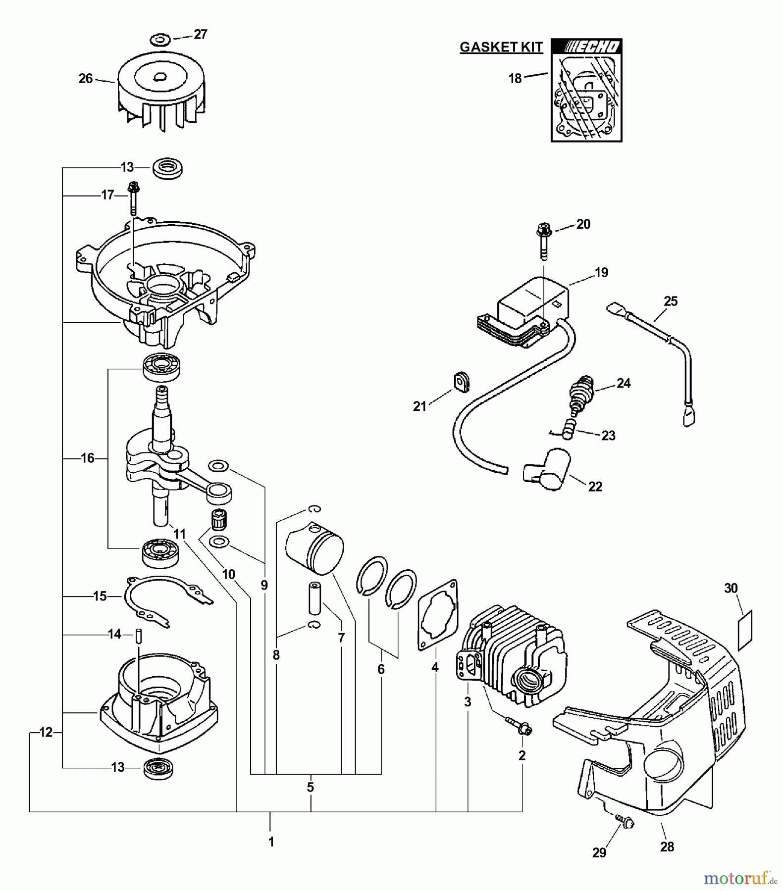 Echo Heckenscheren HC-161 - Echo Hedge Trimmer, S/N: 02001001 - 02999999 Engine, Ignition, Short Block, Cylinder Cover