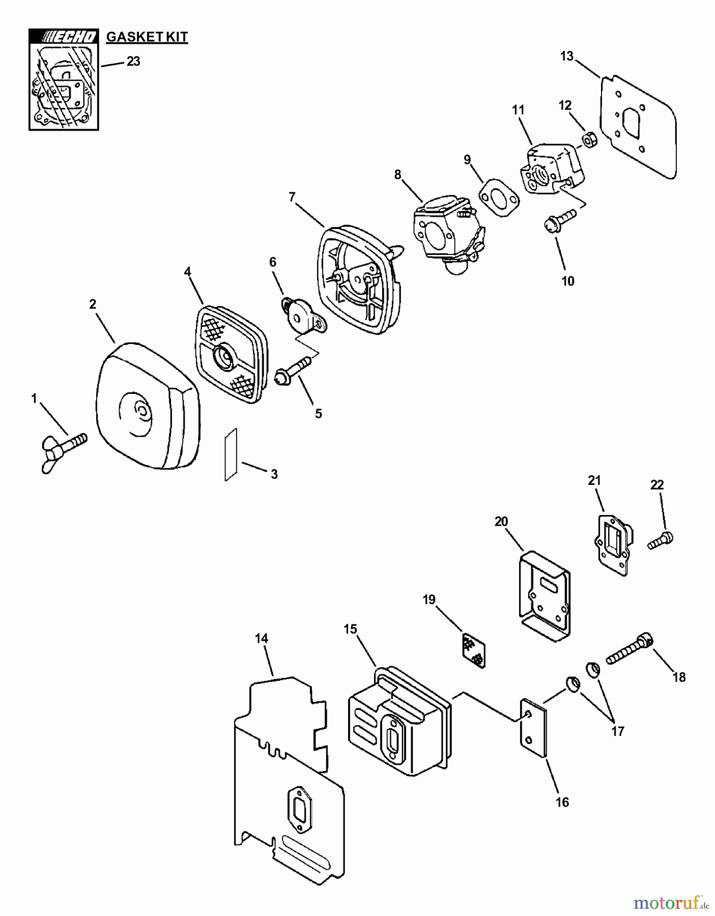 Echo Heckenscheren HC-161 - Echo Hedge Trimmer, S/N: 02001001 - 02999999 Intake, Exhaust S/N: 02001001 - 02999999