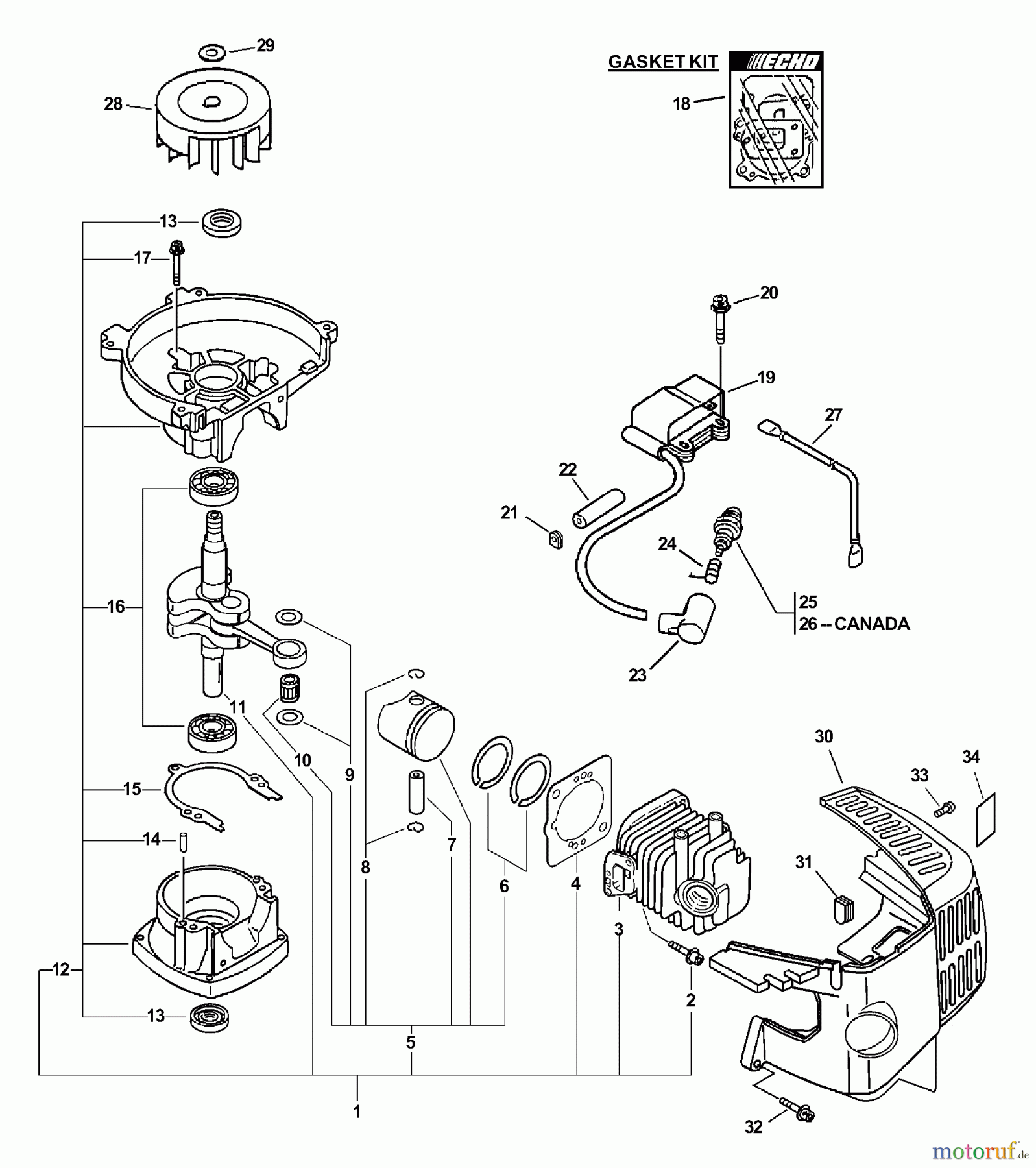 Echo Heckenscheren HC-161 - Echo Hedge Trimmer, S/N: 06001001 - 06999999 Engine, Ignition, Short Block, Cylinder Cover