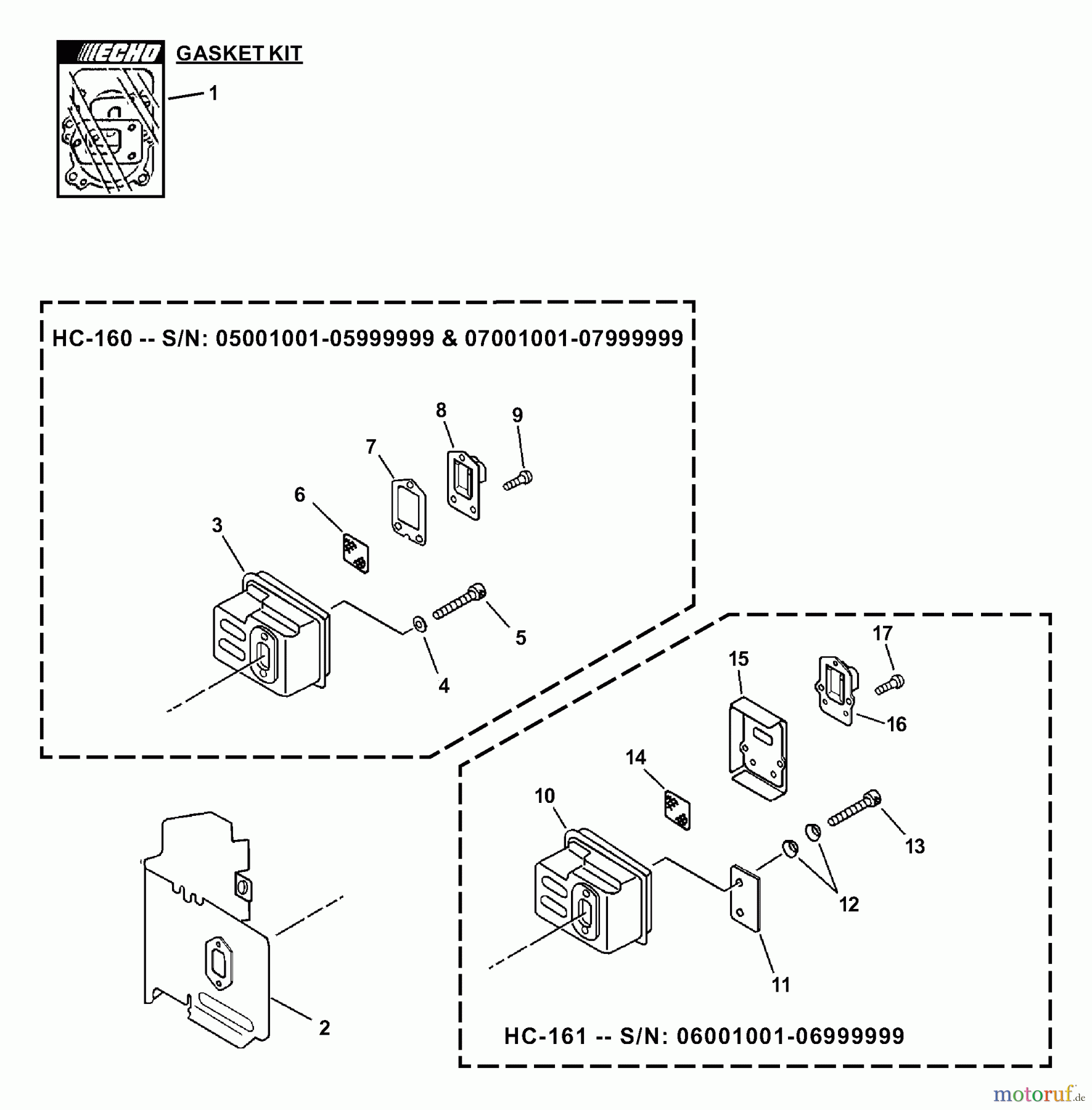 Echo Heckenscheren HC-160 - Echo Hedge Trimmer, S/N: 07001001 - 07999999 Exhaust