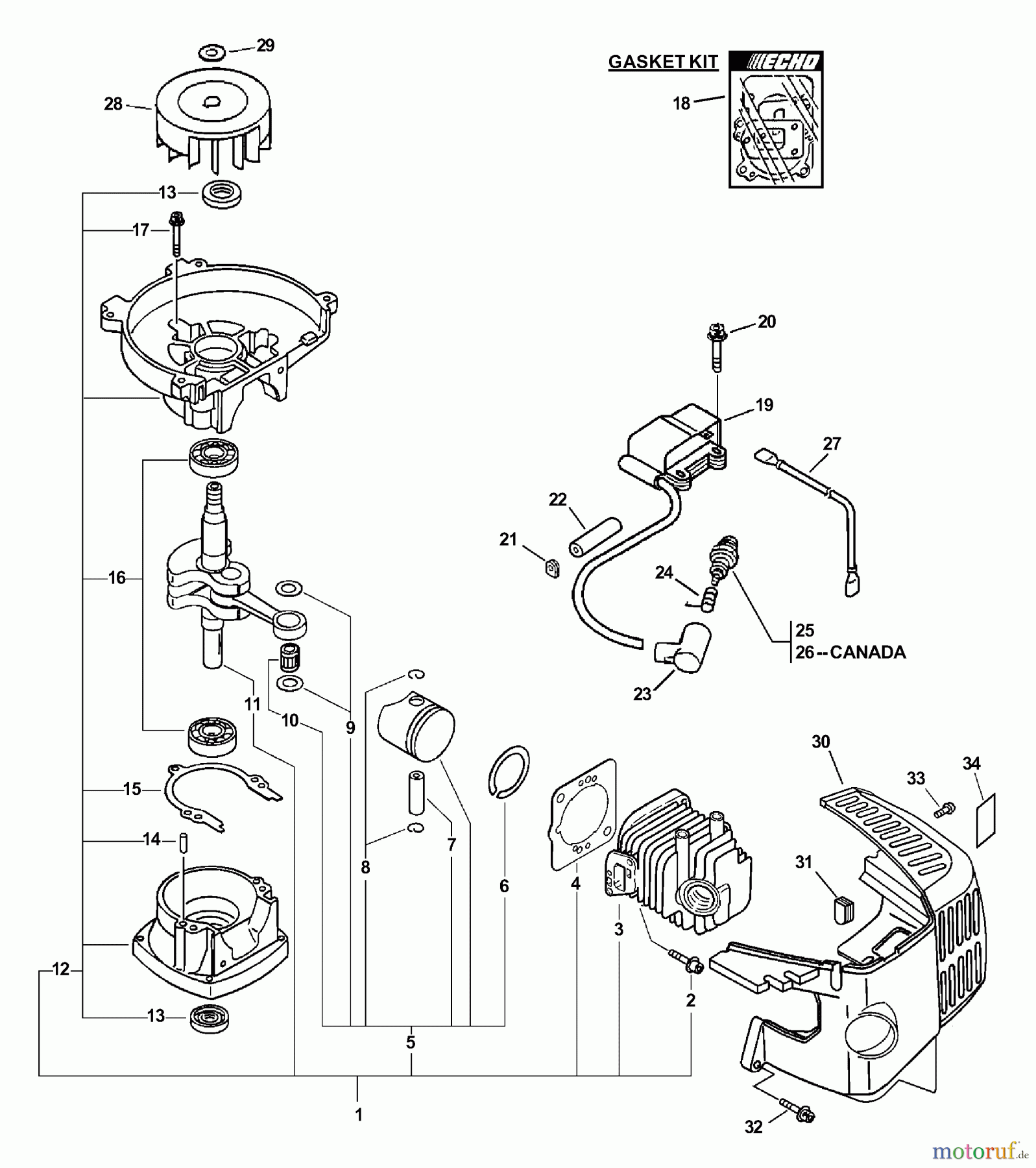 Echo Heckenscheren HC-160 - Echo Hedge Trimmer, S/N: 08001001 - 08999999 Engine, Ignition, Short Block, Cylinder Cover