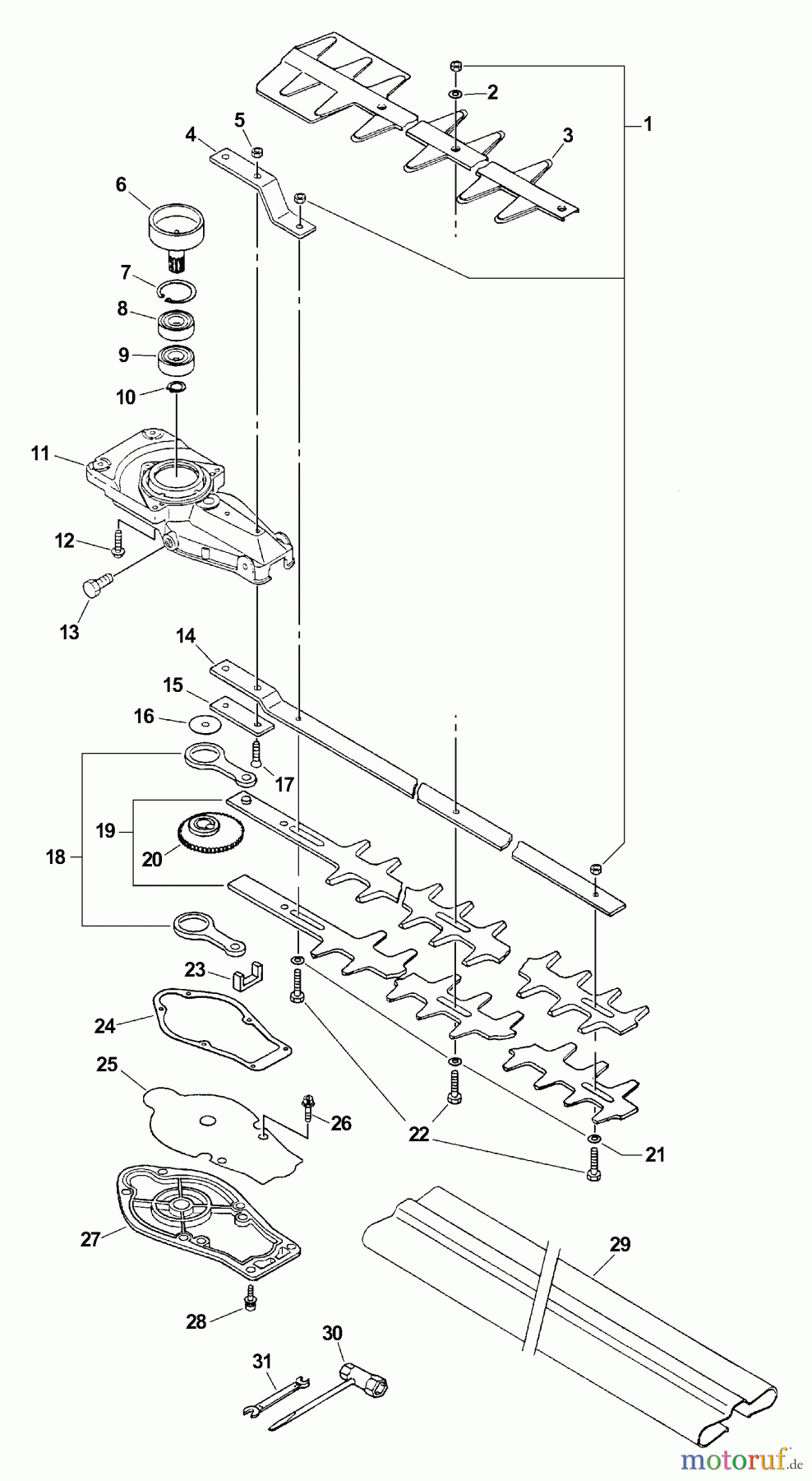 Echo Heckenscheren HC-160 - Echo Hedge Trimmer, S/N: 08001001 - 08999999 Gearcase, Blades, Tools