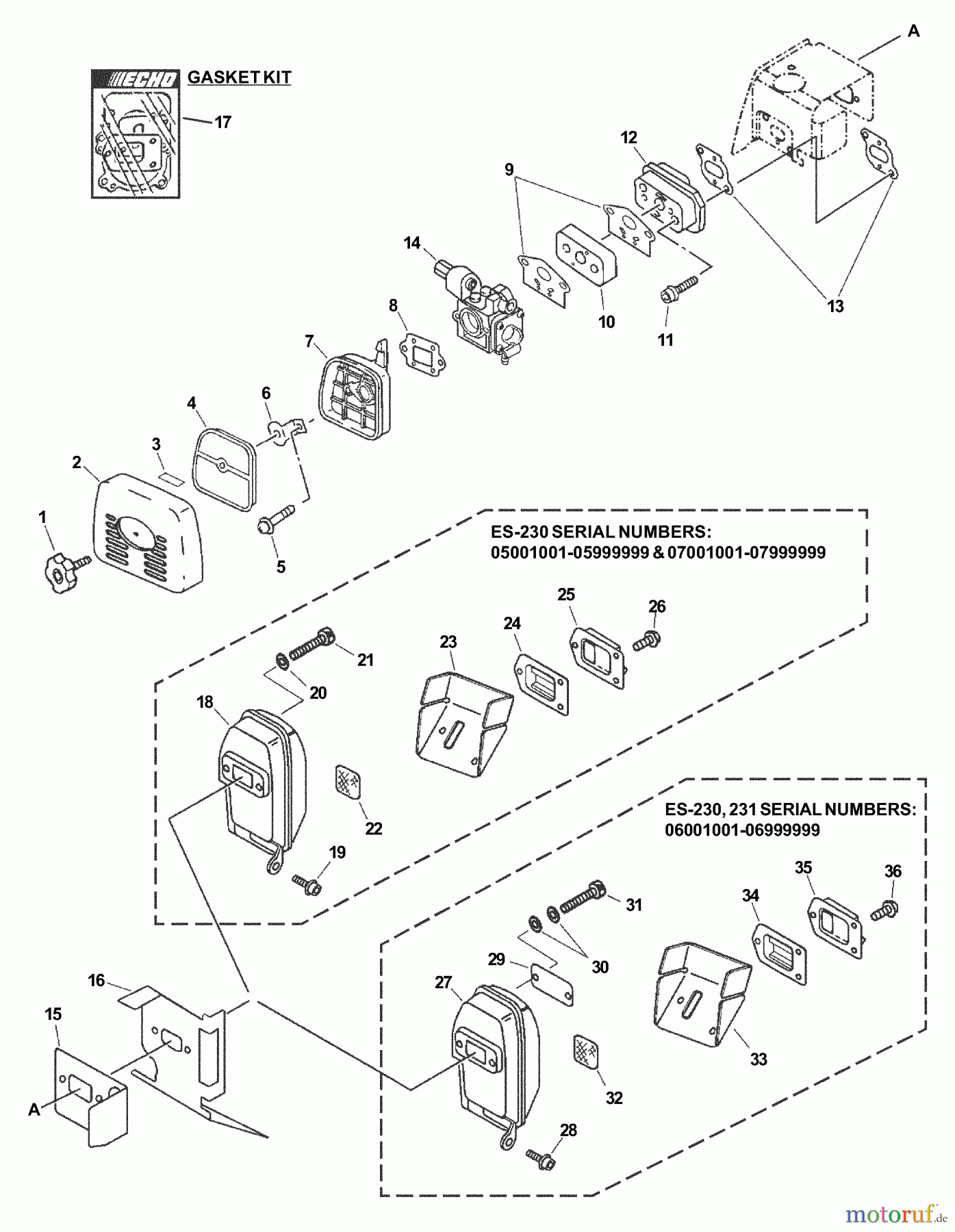 Echo Bläser / Sauger / Häcksler / Mulchgeräte ES-231 - Echo Shredder/Vacuum, S/N: 06001001 - 06999999 Intake, Exhaust