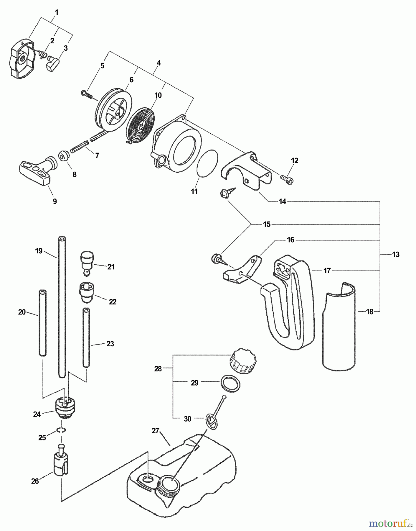 Echo Bläser / Sauger / Häcksler / Mulchgeräte ES-231 - Echo Shredder/Vacuum, S/N: 06001001 - 06999999 Starter, Rear Handle, Fuel System