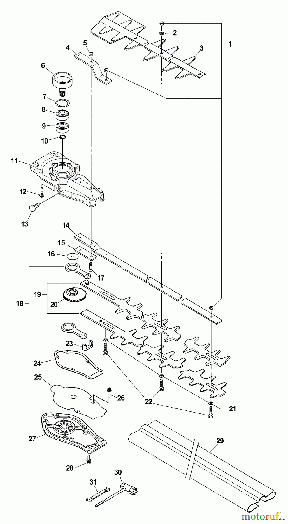 Echo Heckenscheren HC-181 - Echo Hedge Trimmer, S/N: 06001001 - 06999999 Gearcase, Blades, Tools
