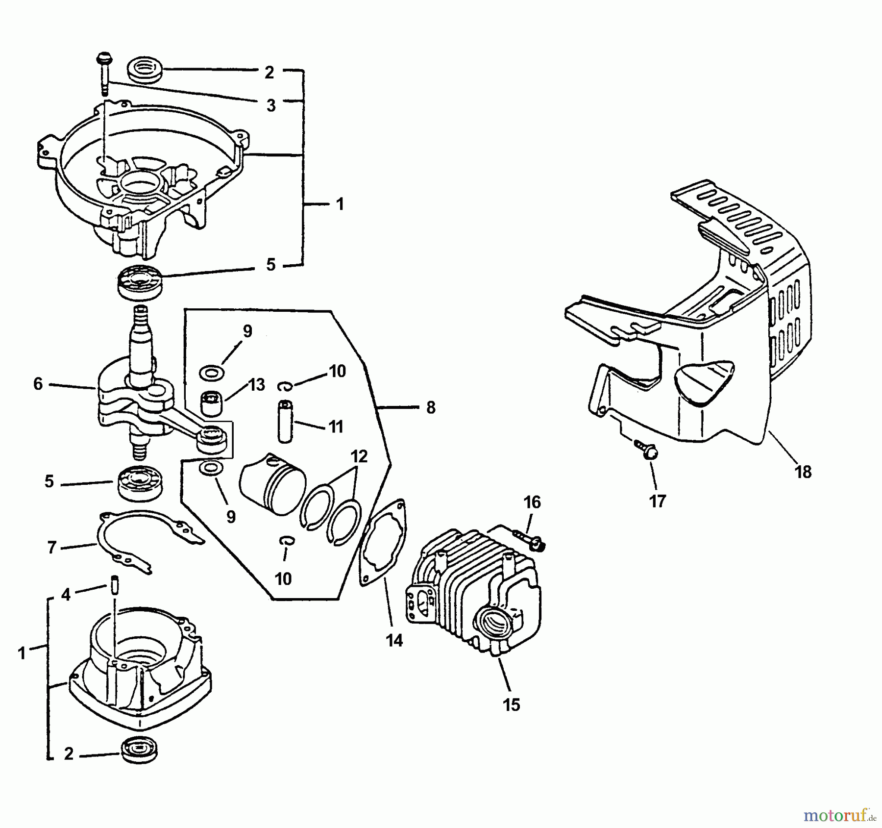  Echo Heckenscheren HC-2000 - Echo Hedge Trimmer (Type 1E) Crankcase, Engine, Engine Cover, Fan Case