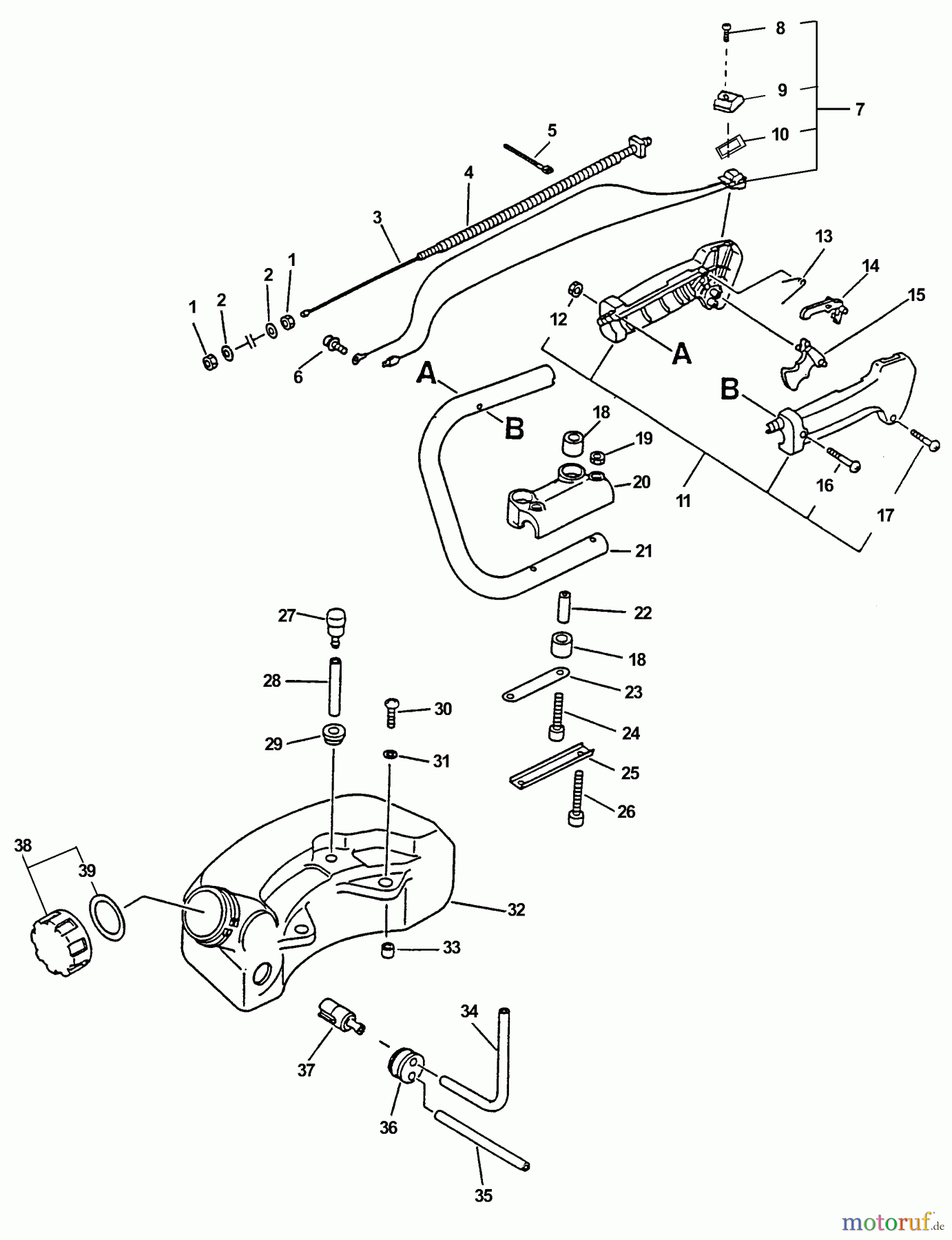 Echo Heckenscheren HC-2000 - Echo Hedge Trimmer (Type 1E) Fuel System, Handles, Ignition Switch, Throttle