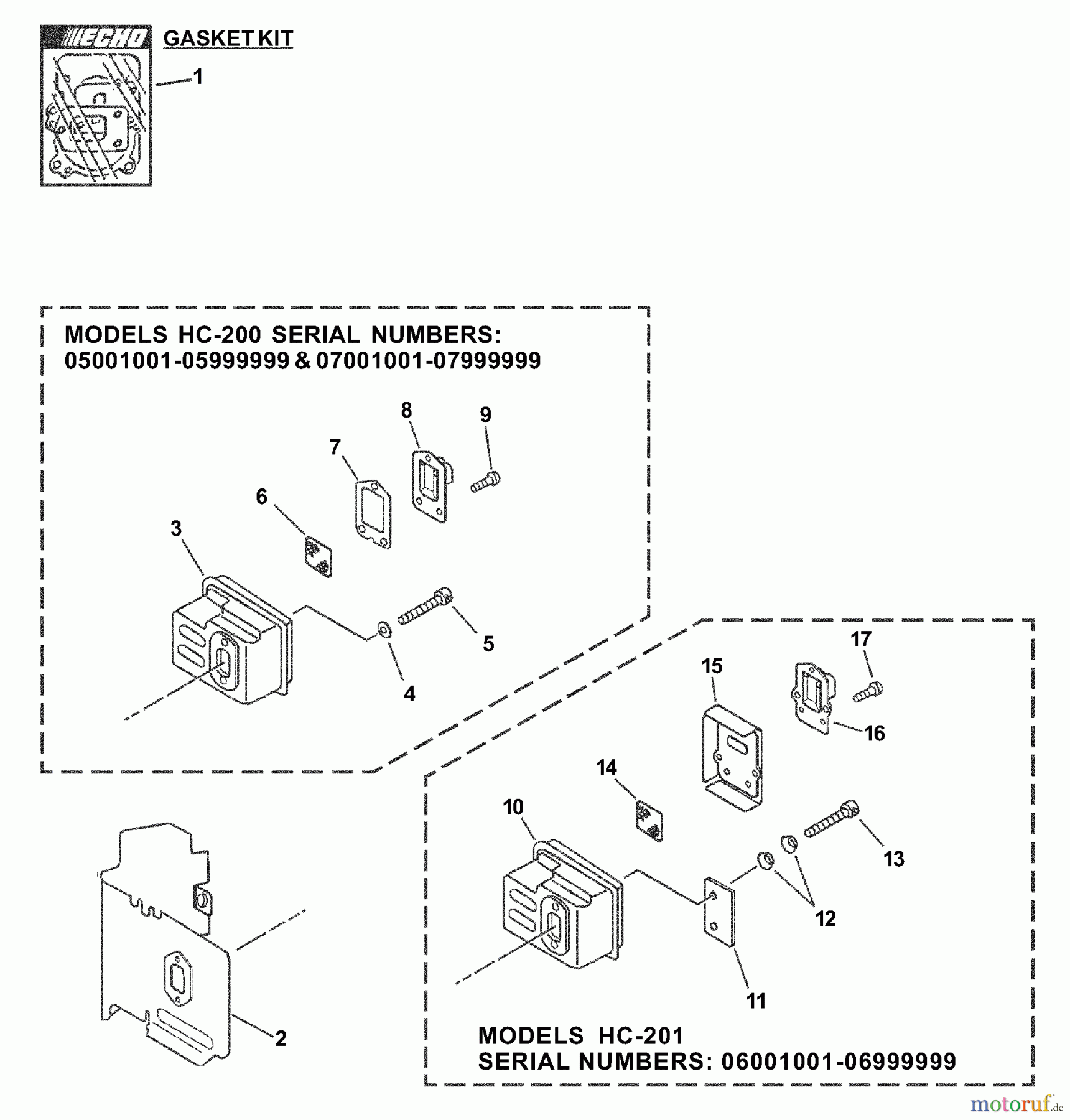  Echo Heckenscheren HC-200 - Echo Hedge Trimmer, S/N: 07001001 - 07999999 Exhaust