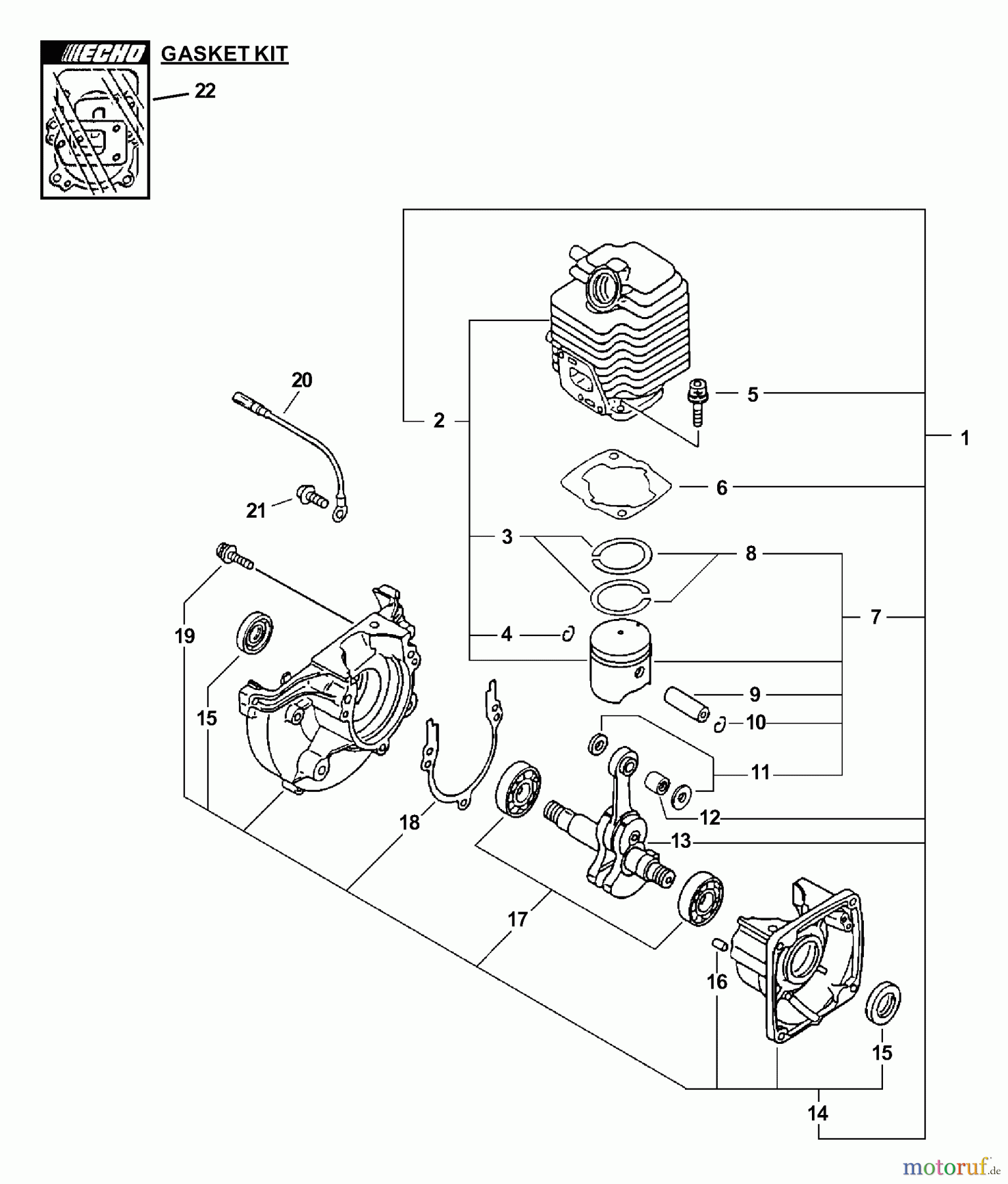  Echo Bläser / Sauger / Häcksler / Mulchgeräte	 ES-2400 - Echo Shredder/Vacuum (Type 1) Engine, Short Block, Cylinder