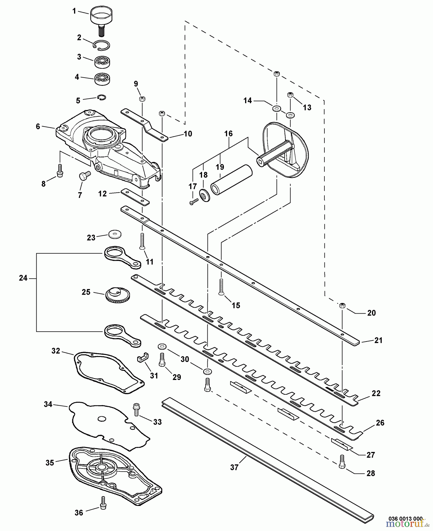 Echo Heckenscheren HC-225 - Echo Hedge Trimmer, S/N: S75912001001 - S75912999999 Gear Case, Front Handle, Blades