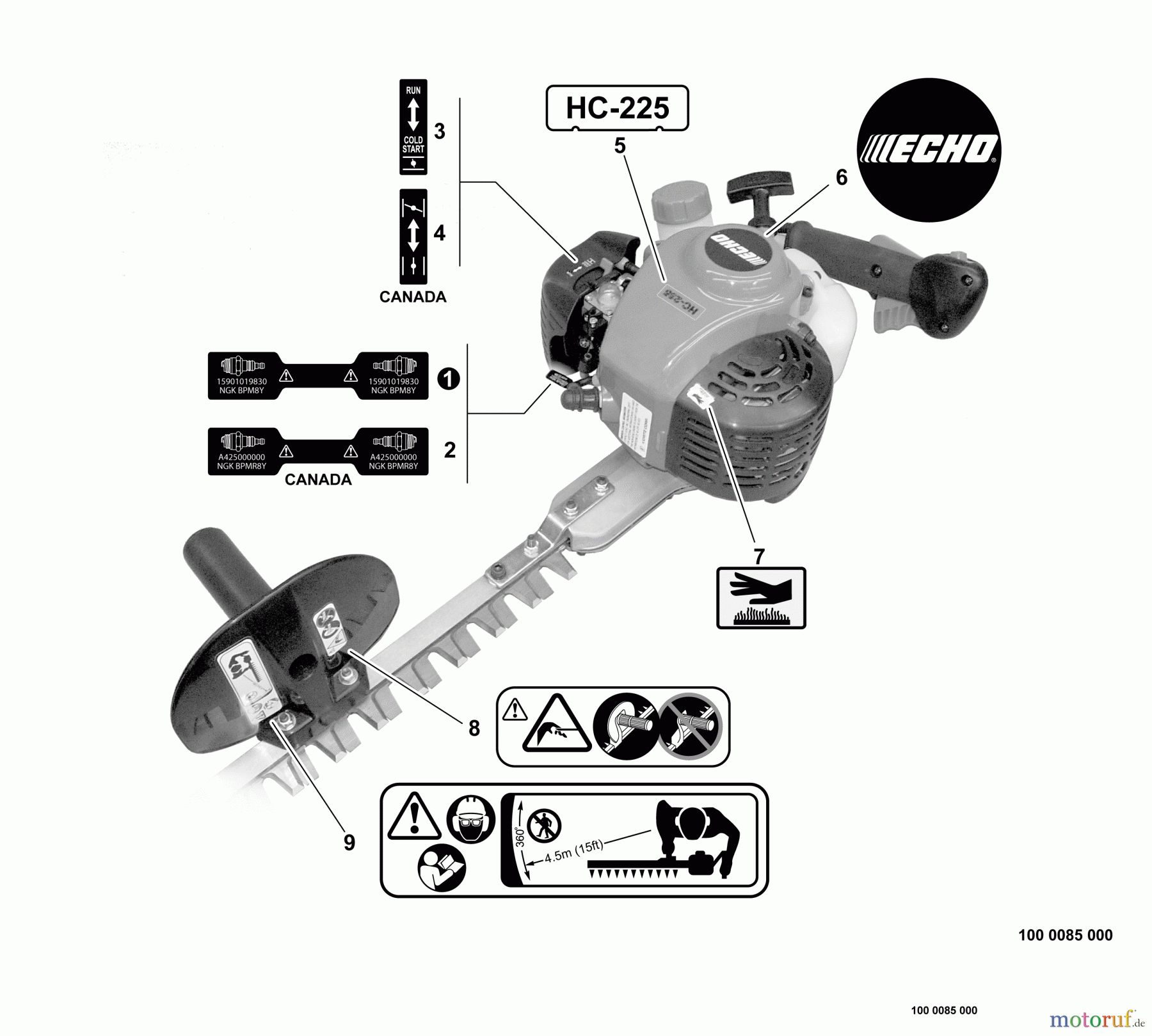  Echo Heckenscheren HC-225 - Echo Hedge Trimmer, S/N: S64711001001 - S64711999999 Labels