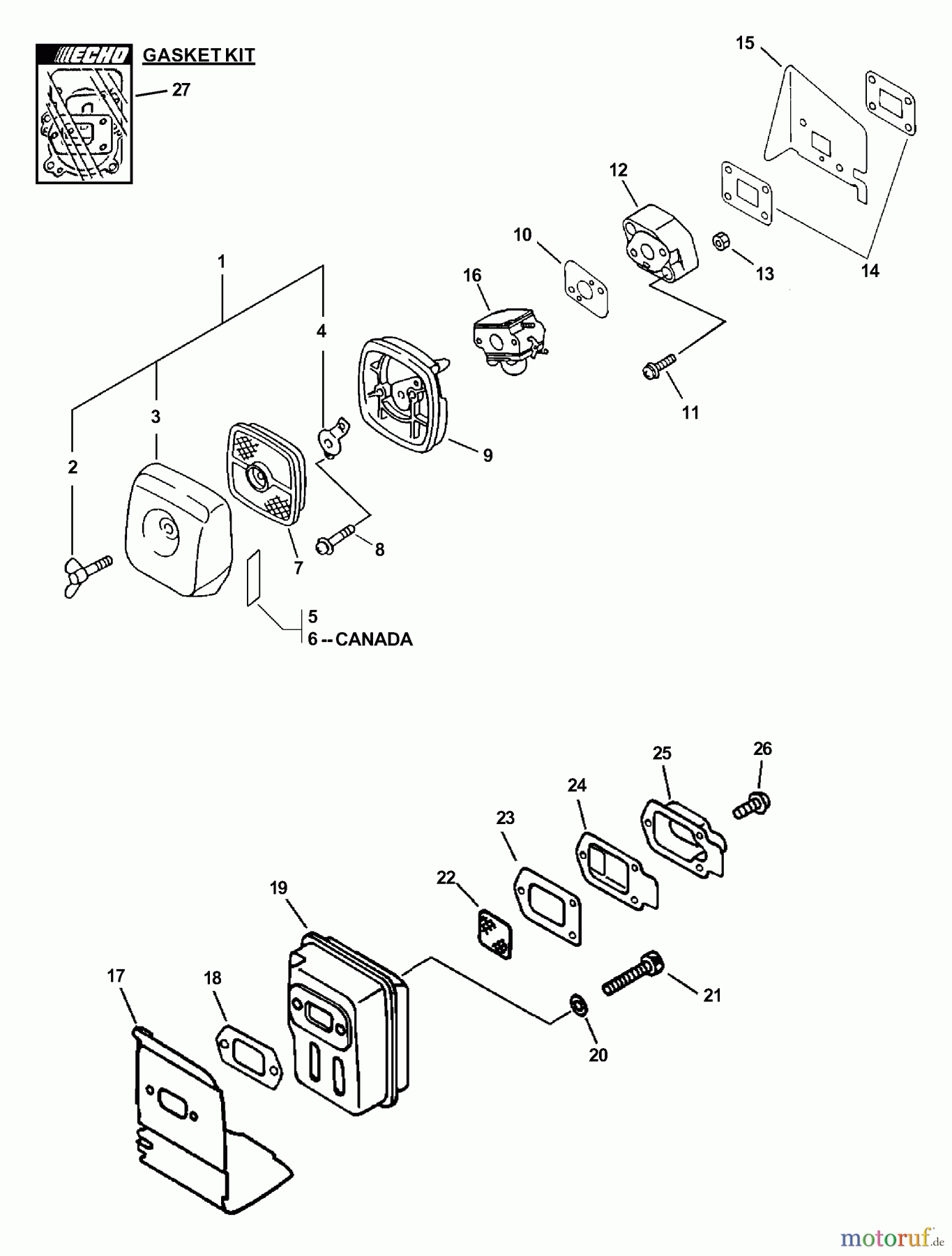  Echo Bläser / Sauger / Häcksler / Mulchgeräte	 ES-2400 - Echo Shredder/Vacuum (Type 1E) Intake, Exhaust