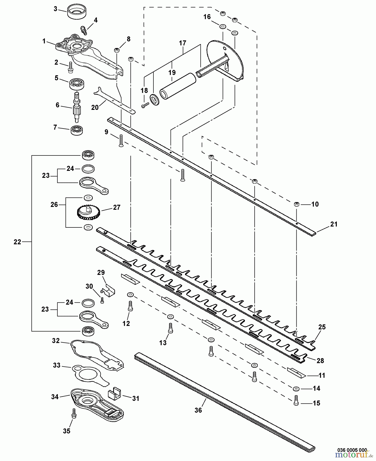 Echo Heckenscheren HC-230 - Echo Hedge Trimmer, S/N: S76512001001 - S76512999999 Gear Case, Blades, Front Handle