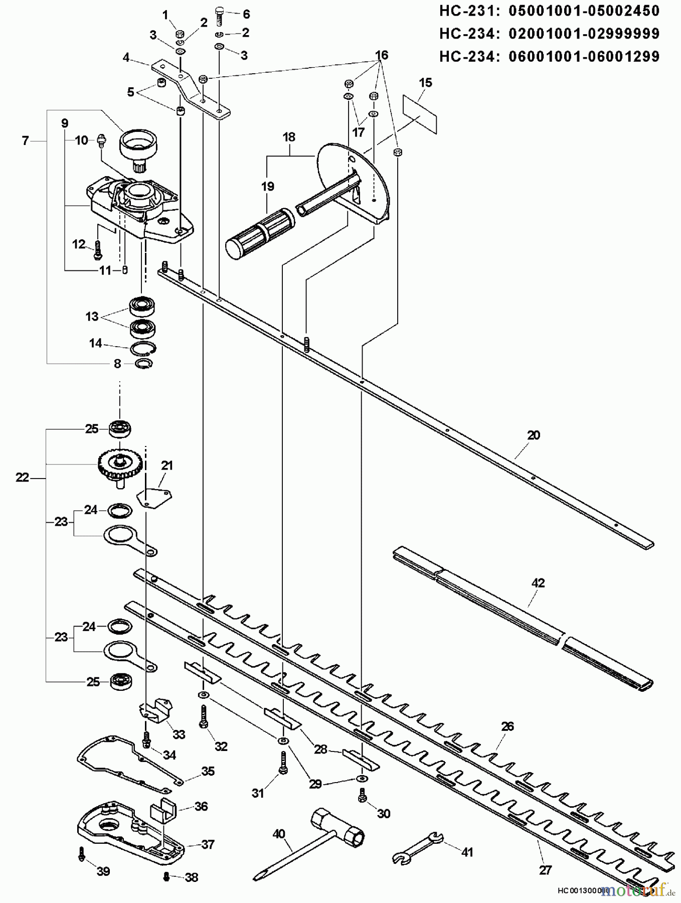 Echo Heckenscheren HC-234 - Echo Hedge Trimmer, S/N: 06001001 - 06999999 Blades, Gear Case, Side Handle, Tools  S/N: 06001001 - 06001299