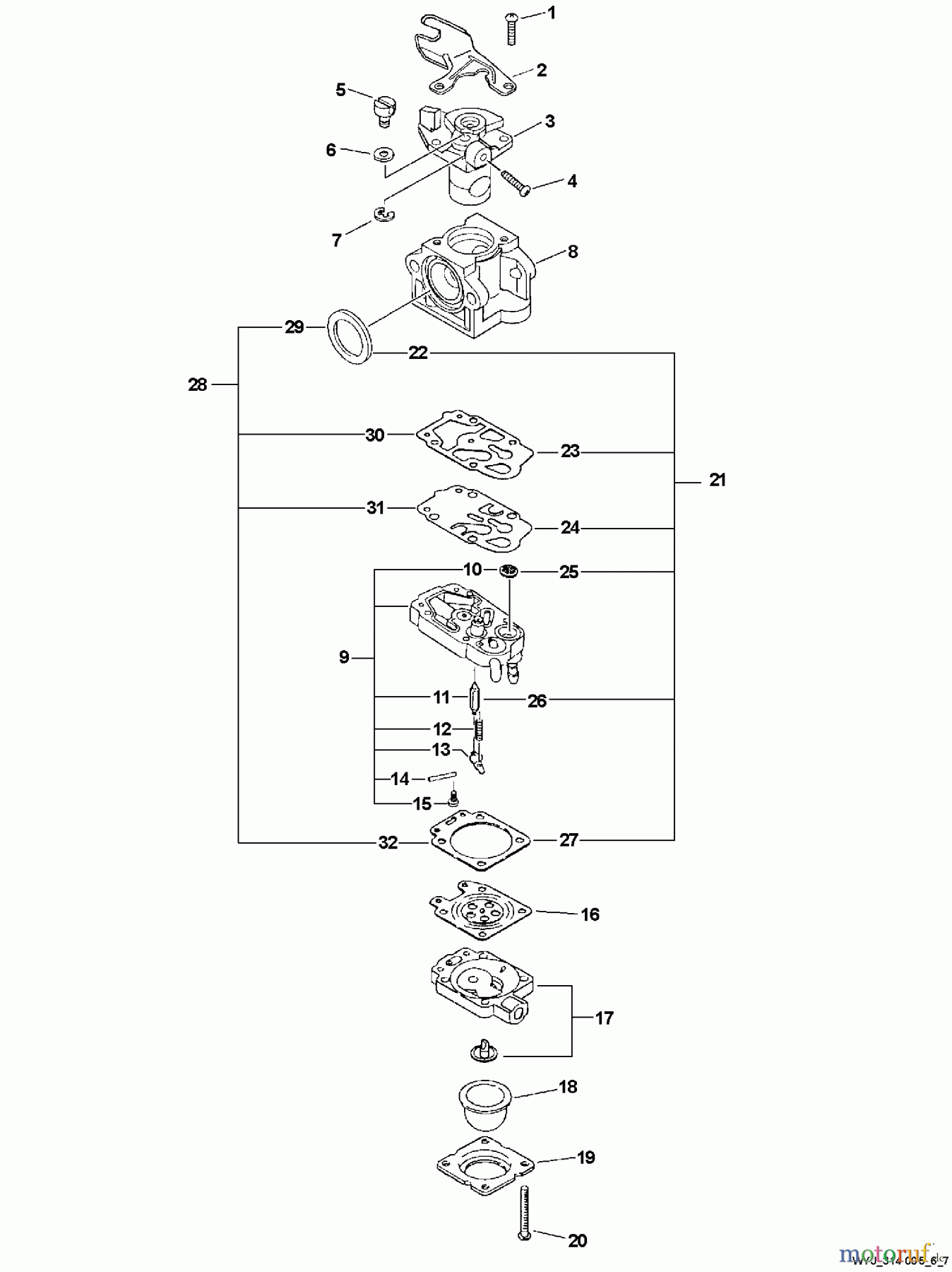 Echo Heckenscheren HC-231 - Echo Hedge Trimmer, S/N: 06001001 - 06999999 Carburetor -- WYJ-314