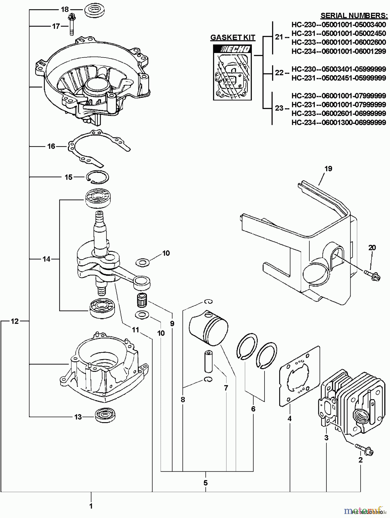 Echo Heckenscheren HC-231 - Echo Hedge Trimmer, S/N: 06001001 - 06999999 Engine, Short Block, Cylinder Cover