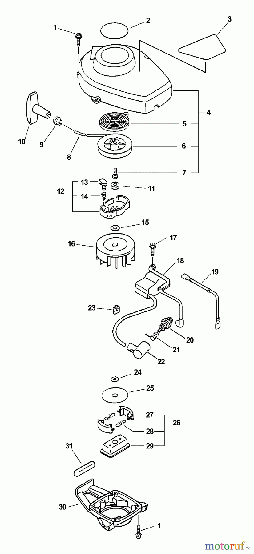 Echo Heckenscheren HC-2400 - Echo Hedge Trimmer (Type 1) Ignition, Starter Assembly, Clutch