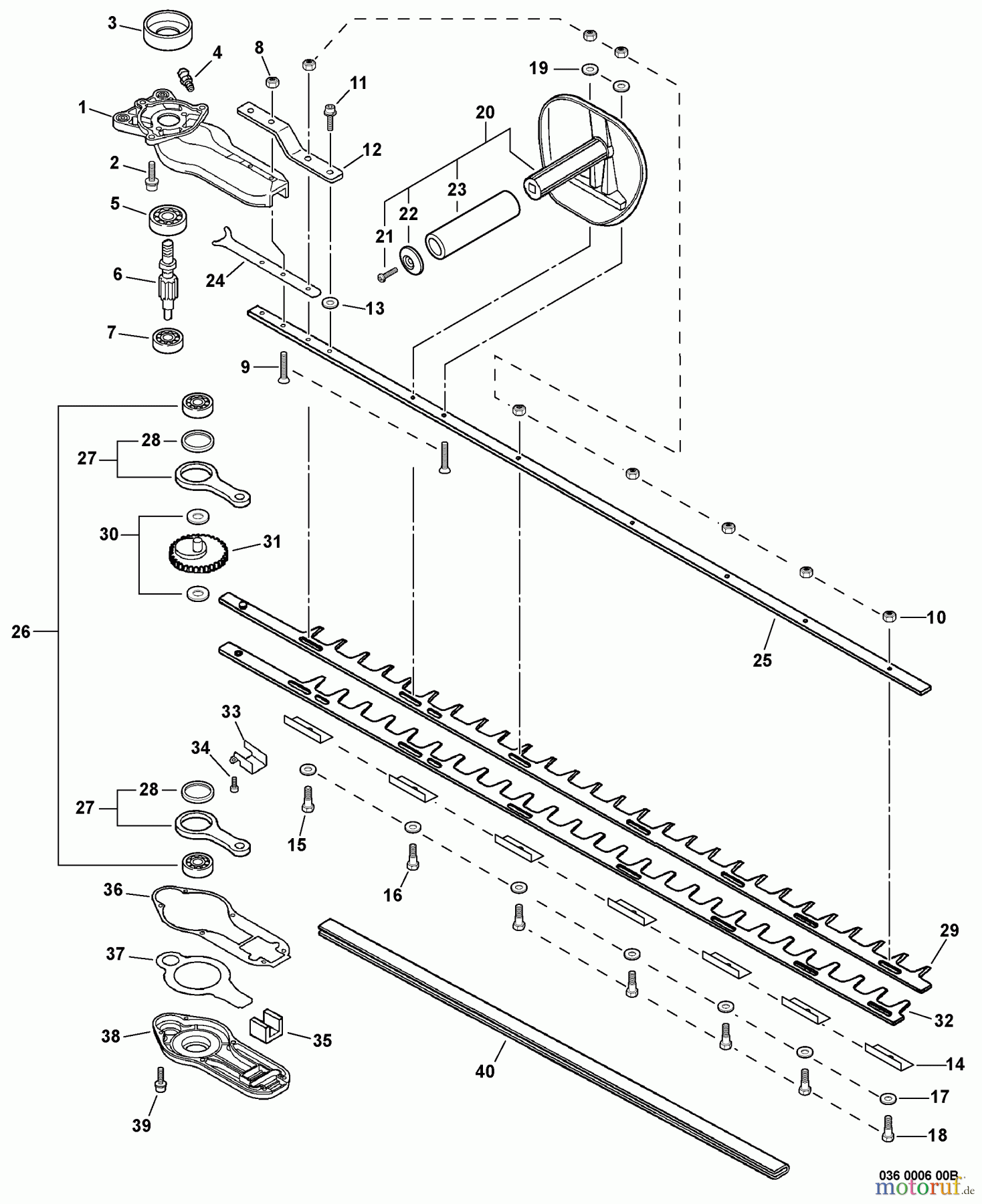 Echo Heckenscheren HC-245 - Echo Hedge Trimmer, S/N: S72412001001 - S72412999999 Gear Case, Blades, Front Handle