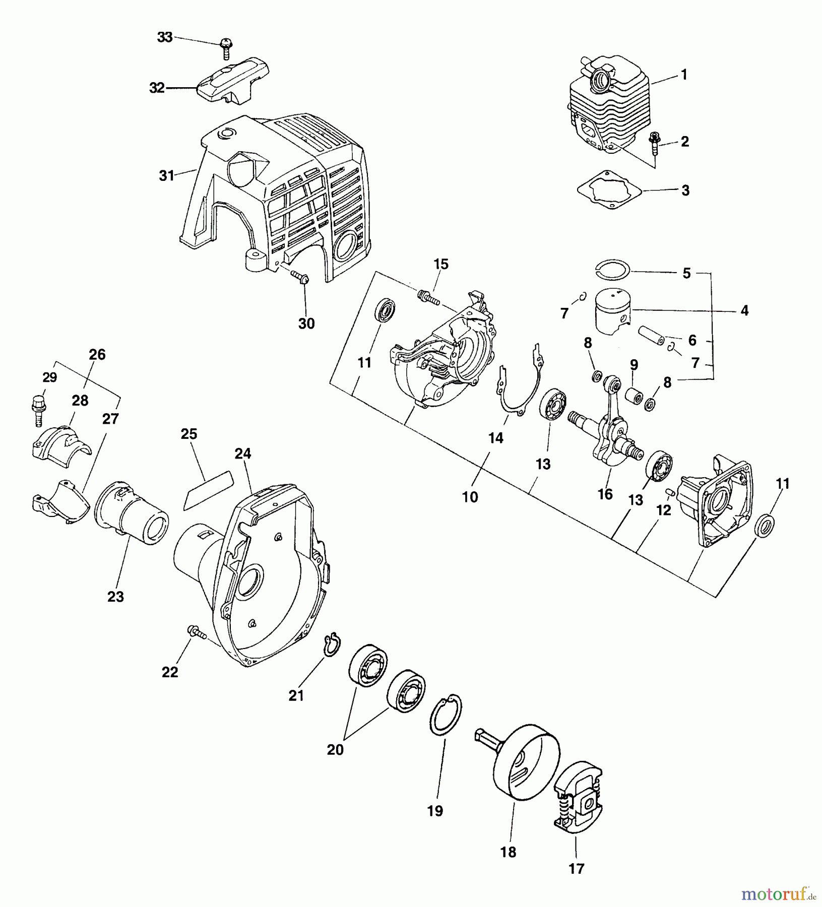 Echo Heckenscheren HCA-2400 - Echo Hedge Trimmer Engine, Crankcase, Cylinder Cover, Clutch