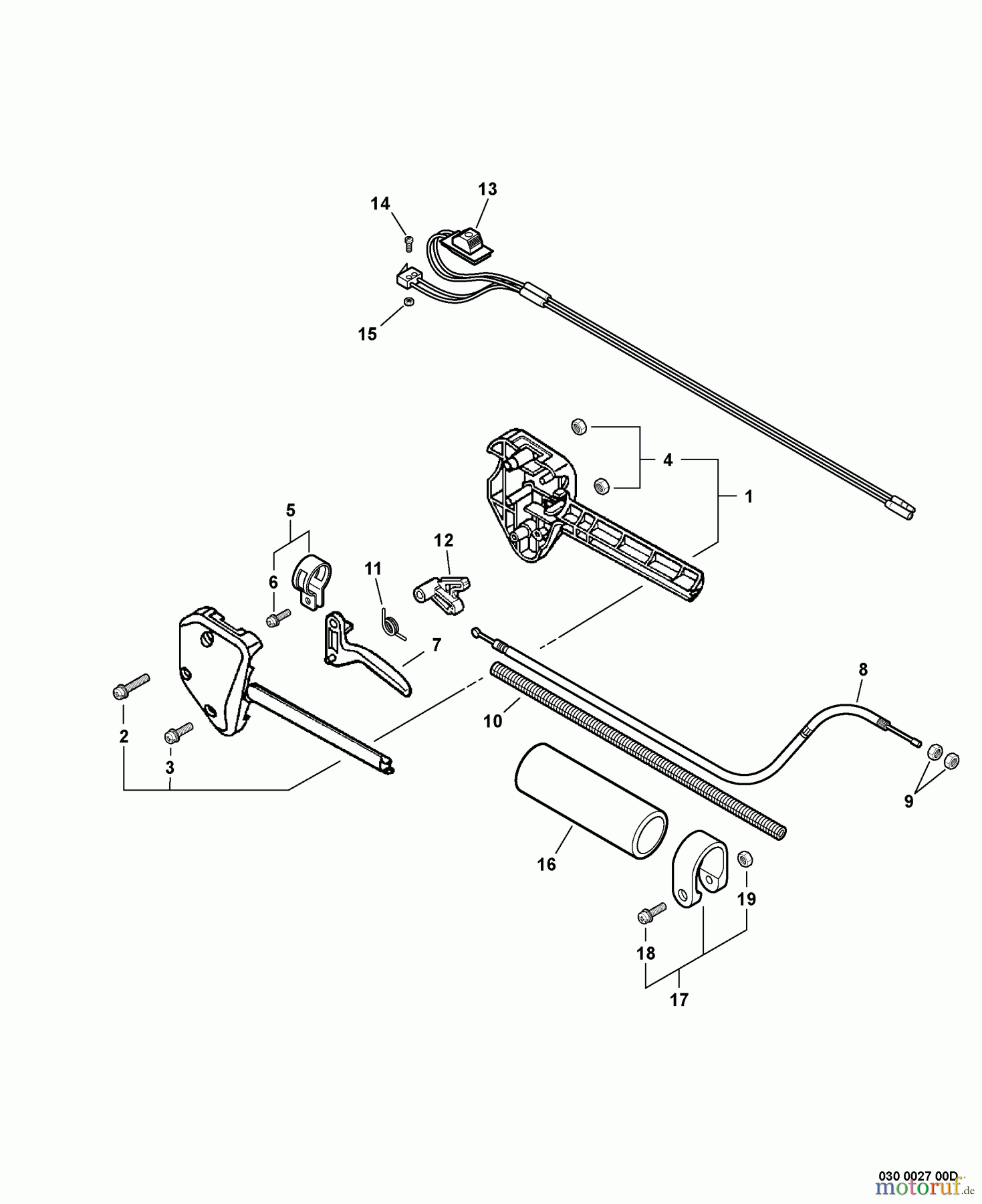 Echo Heckenscheren HCA-260 - Echo Hedge Trimmer, S/N: 05001001 - 05999999 Control Handle, Throttle Cable, Ignition Switch S/N: 05001001 - 05001564