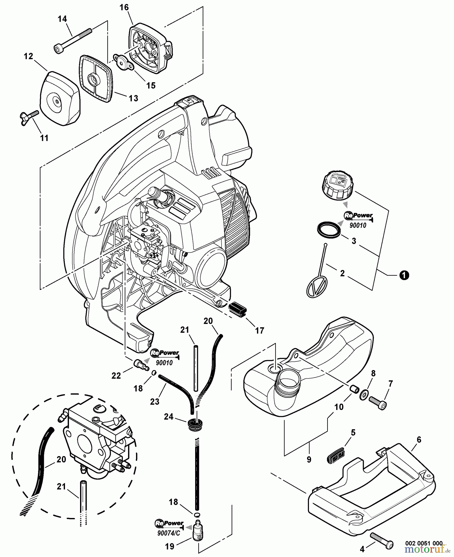  Echo Bläser / Sauger / Häcksler / Mulchgeräte	 ES-250 - Echo Shredder/Vacuum, S/N: P33612001001 - P33612999999 Fuel System, Side Handle  S/N: P33612001001 - P33612015859