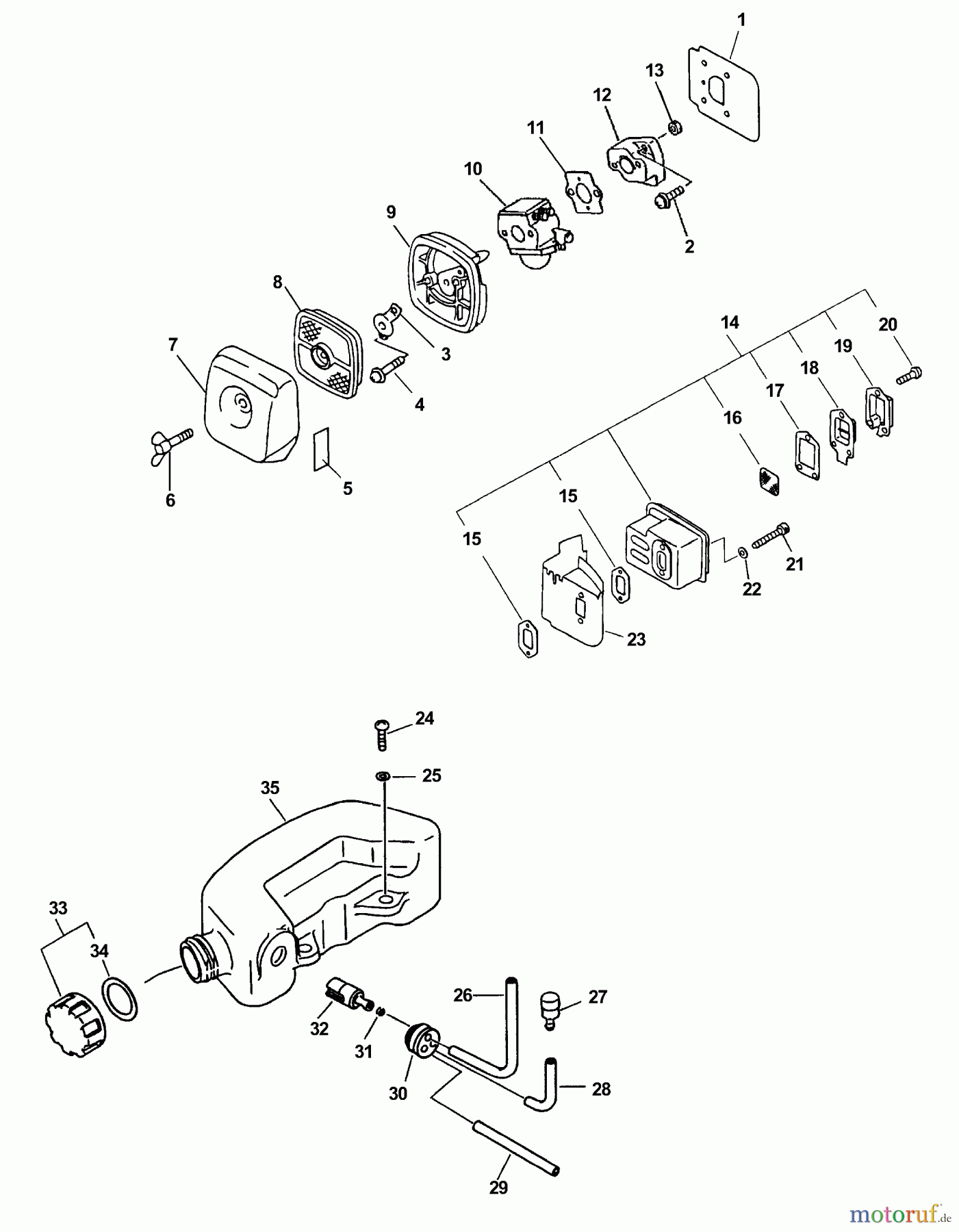 Echo Heckenscheren HCR-1500 - Echo Hedge Trimmer (Type 1E) Intake, Air Filter, Exhaust, Fuel System
